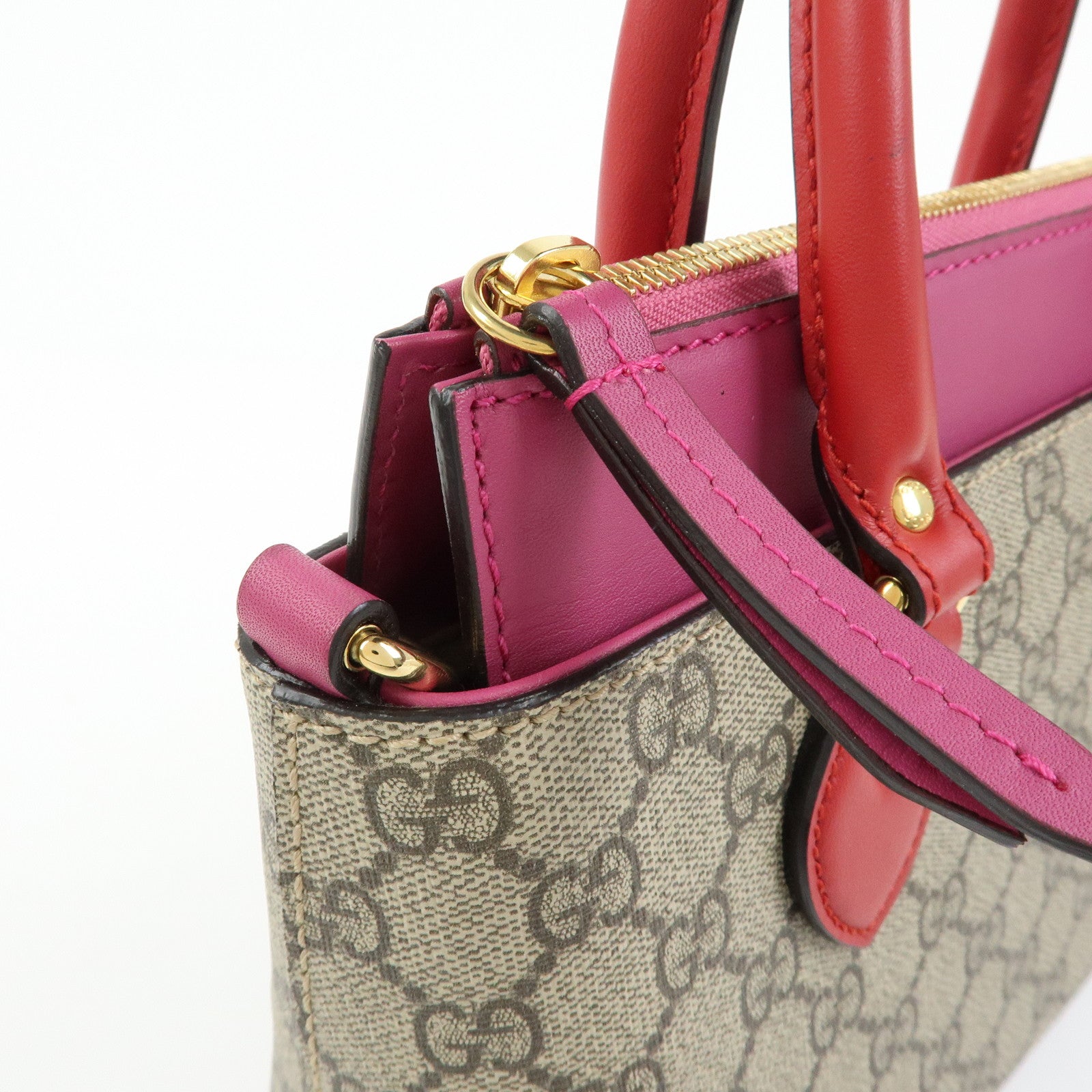 GUCCI GG Supreme Leather 2Way Bag Hand Bag Beige Pink Red 453177