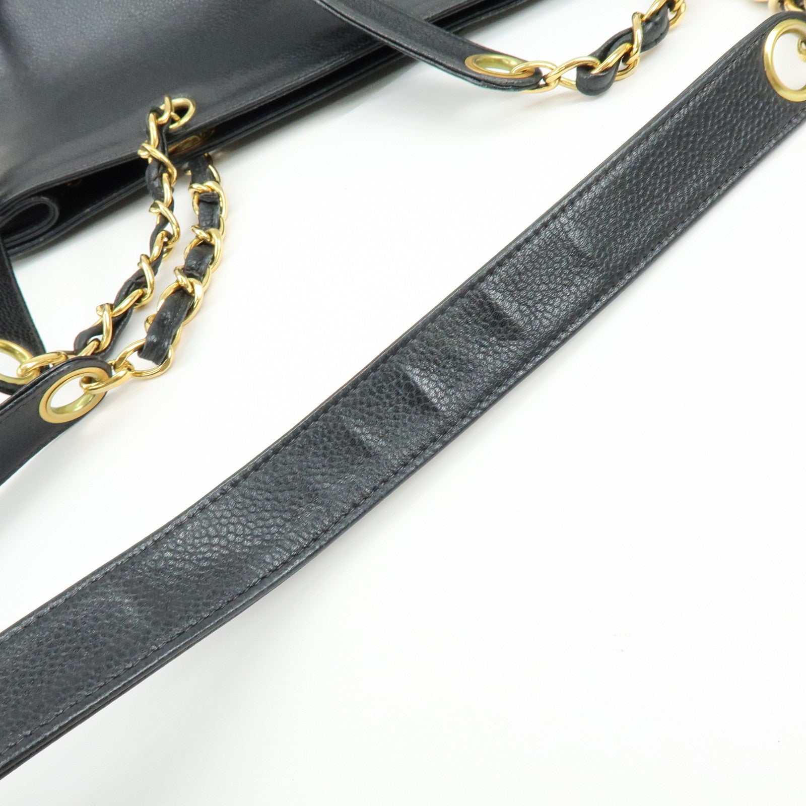 CHANEL COCO Mark Caviarskin Tote Bag Chain Shoulder Bag Black