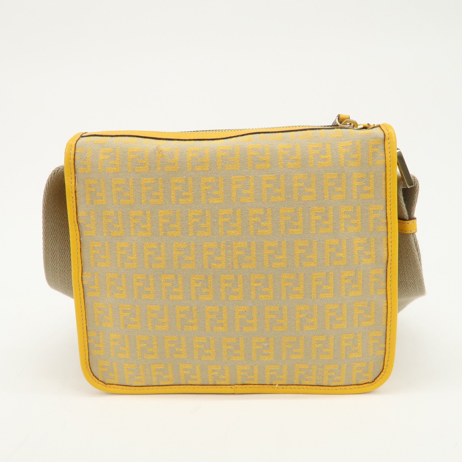 FENDI Zucchino Canvas Leather Shoulder Bag Beige Yellow 8BT089