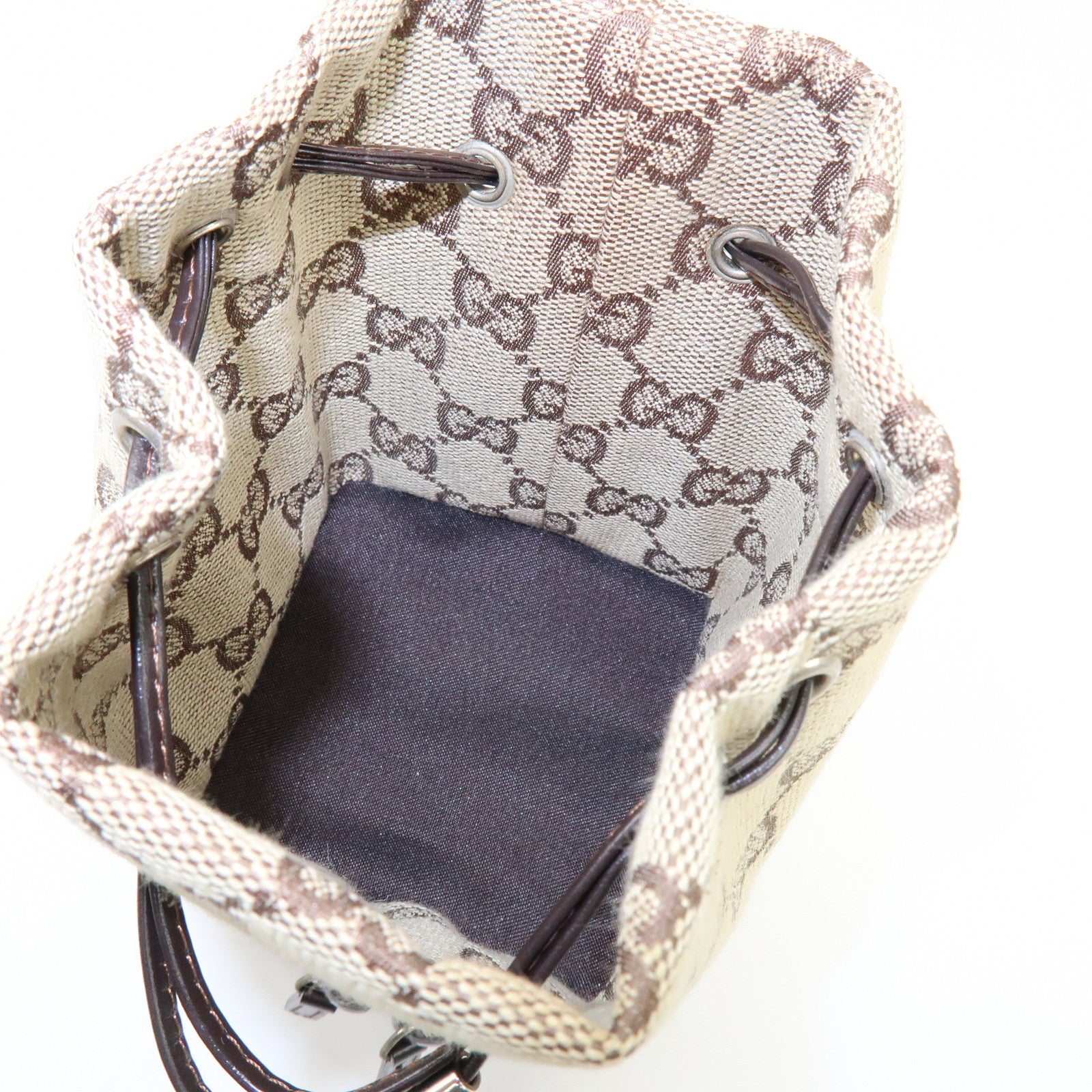 GUCCI GG Canvas Leather Hand Bag Cosmetic Pouch Beige 039・1054