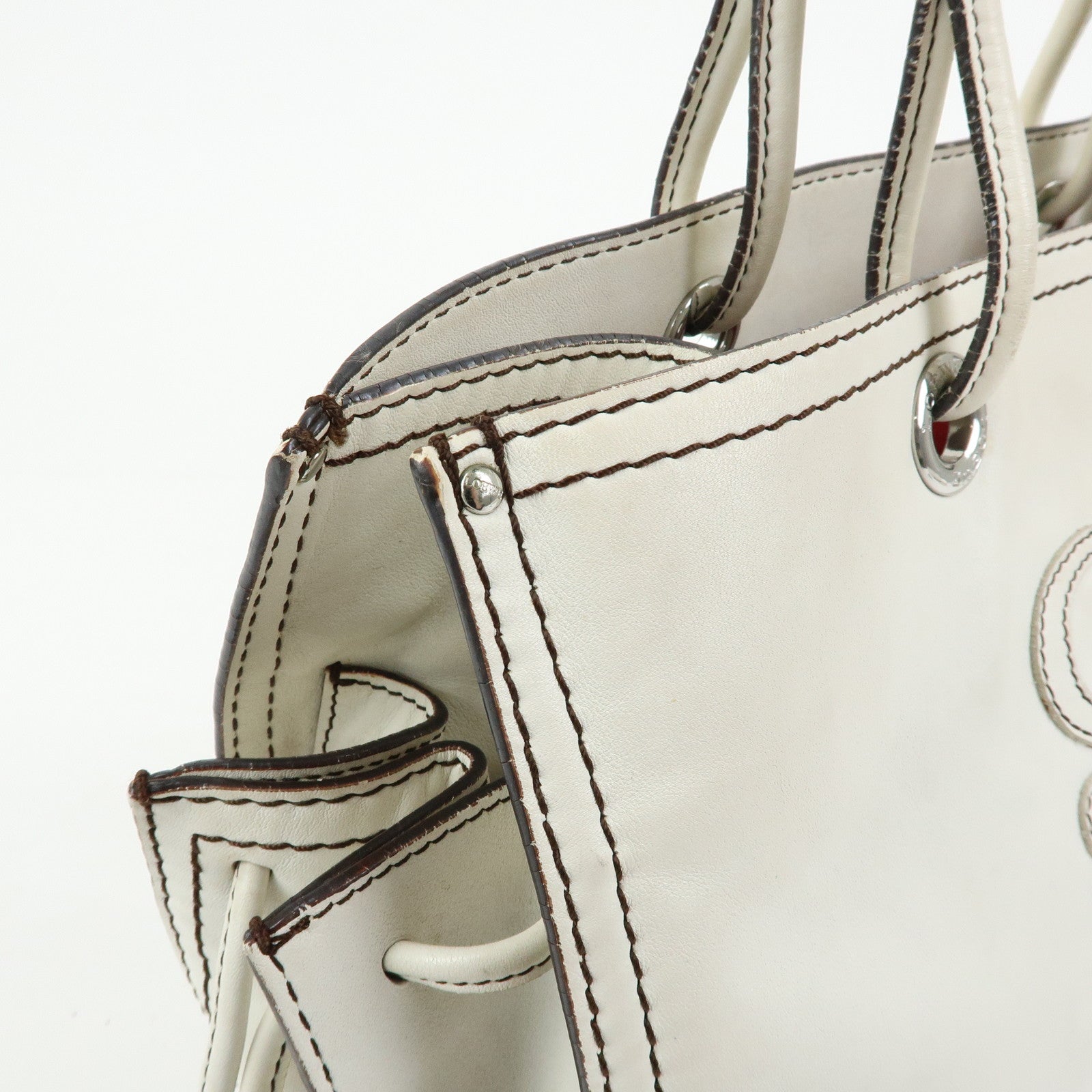 LOEWE Anagram Shopper Tote Leather Tote Bag Shoulder Bag White