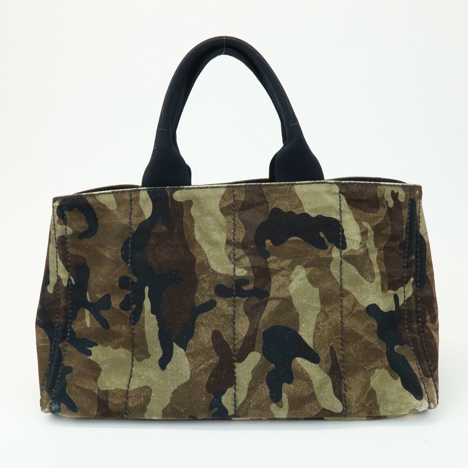 PRADA Triangle Logo Canapa Tote Bag Hand Bag Brown Khaki BN2020