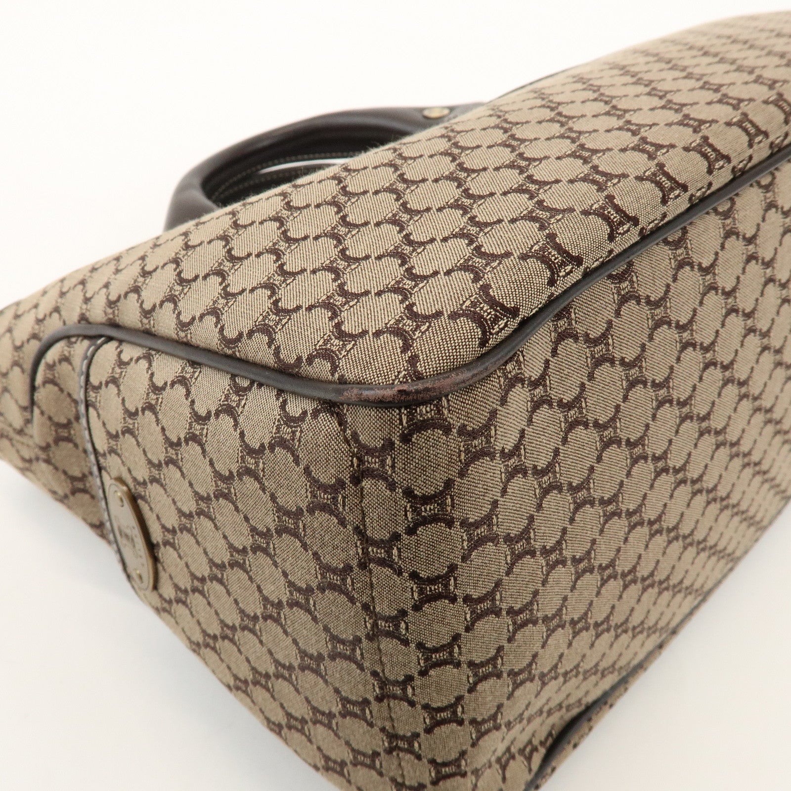 CELINE Macadam Boogie Bag Canvas Leather Hand Bag Tote Bag Beige