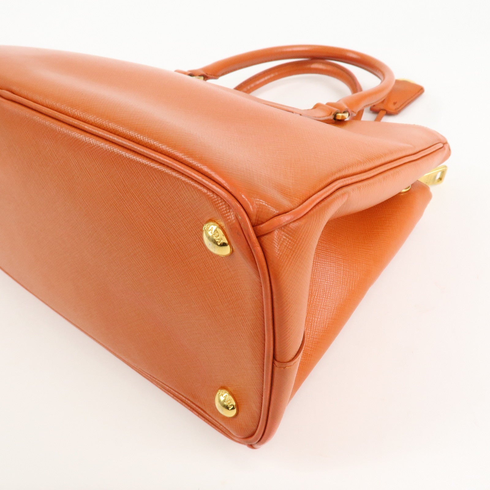 PRADA Triangle Logo Leather 2Way Hand Bag Orange 1BA863 Used