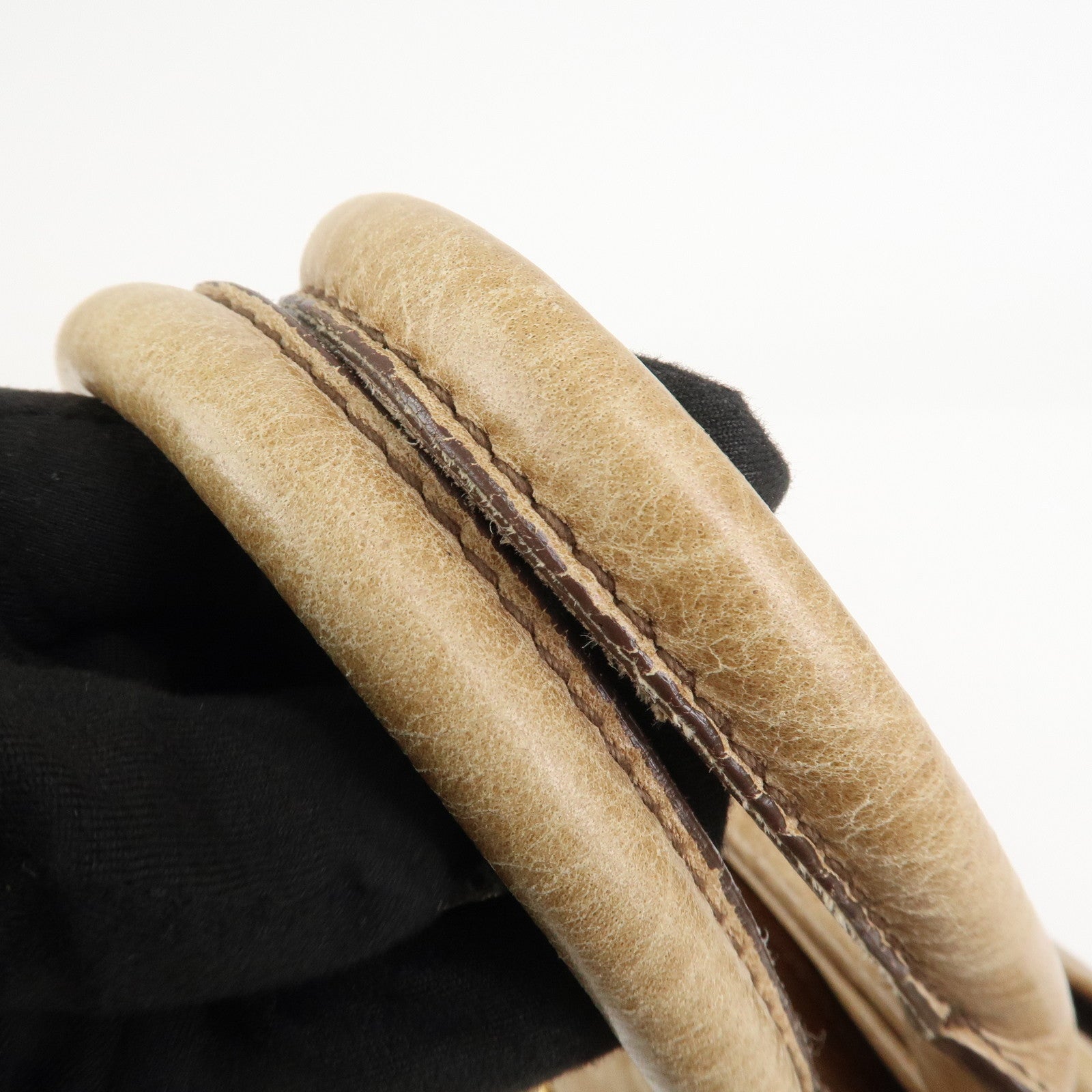 MIU MIU Logo Leather Hand Bag Boston Bag Light Brown