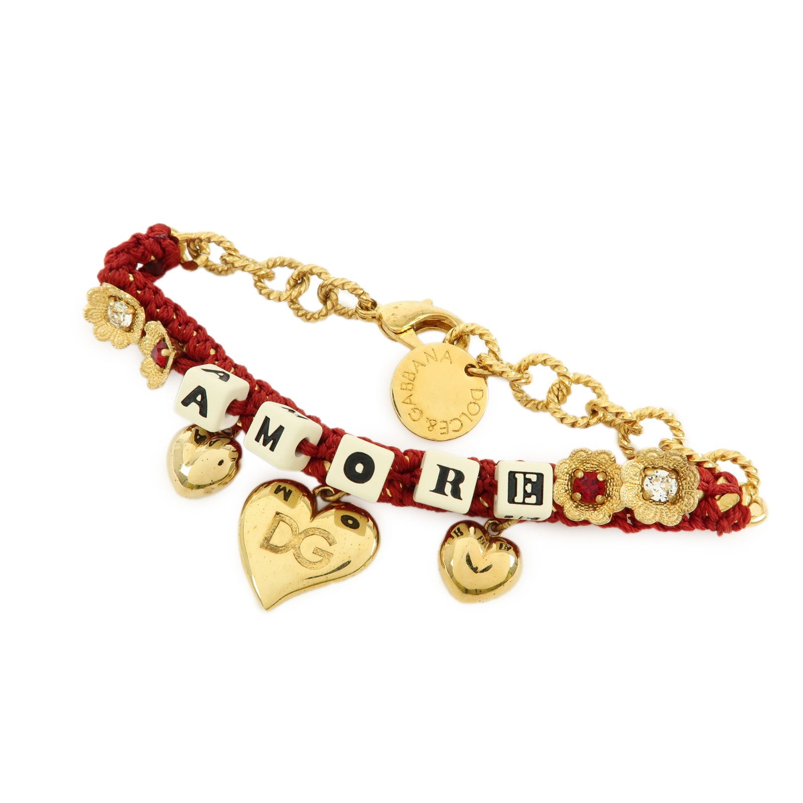 Dolce&Gabbana AMORE Heart Flower Motif Metal Bracelet Red Gold