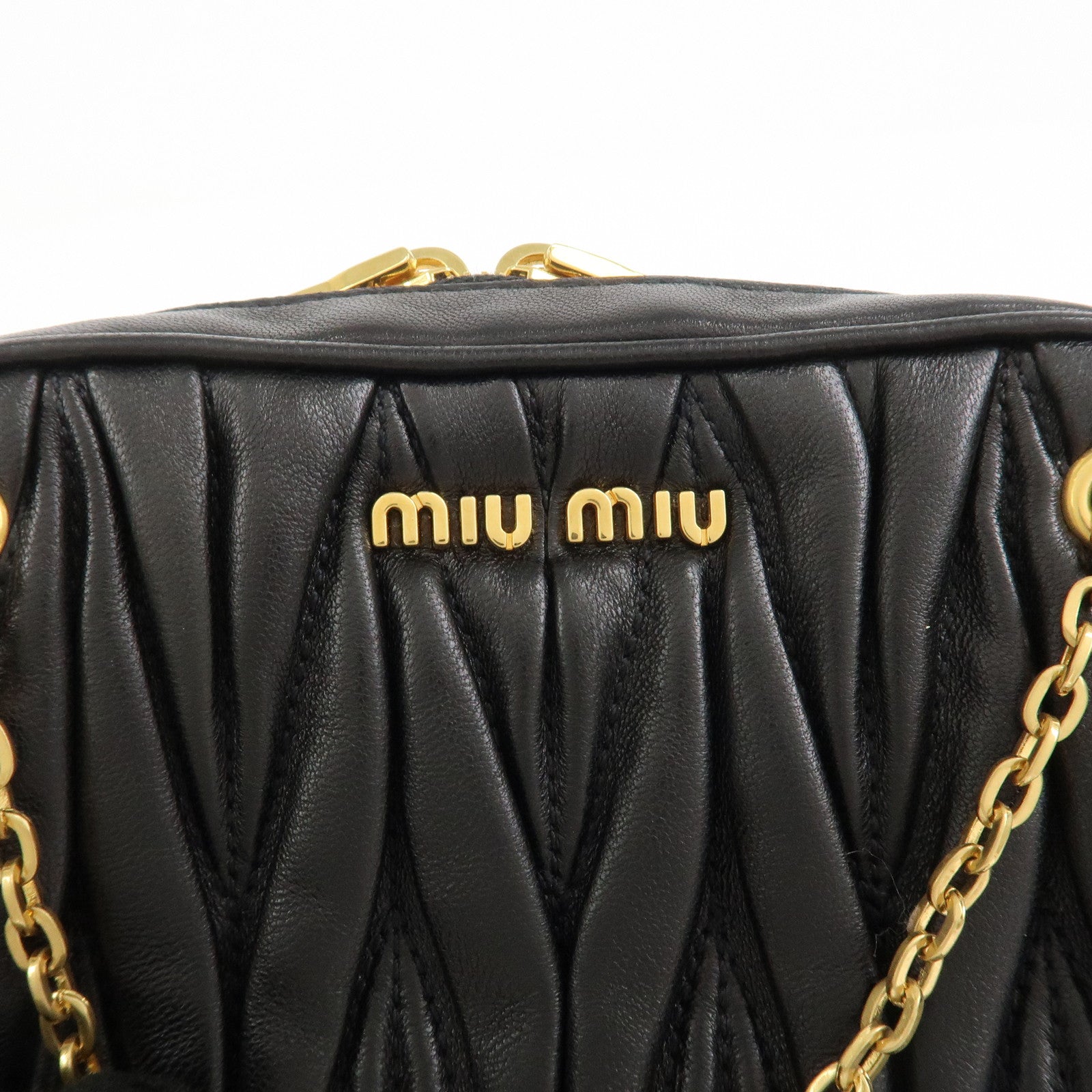 MIU MIU Matelasse Nappa Leather Accessory Chain Pouch Black 5ND001