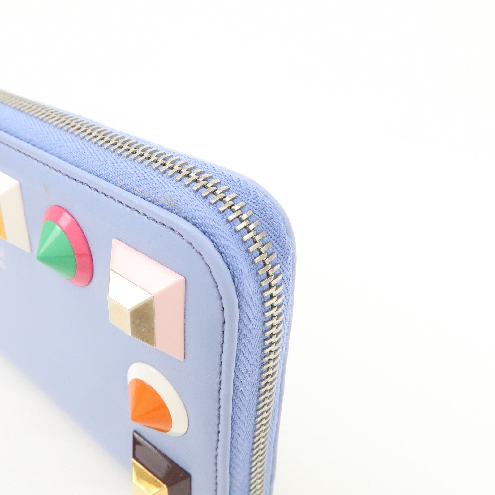 FENDI Plexiglass Studs Round Zippy Long Wallet Light Blue 8M0299