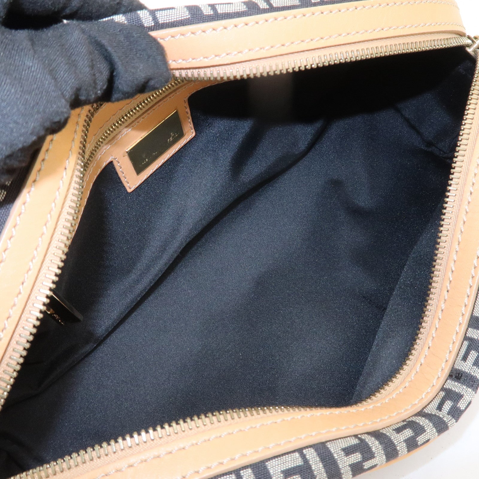 FENDI Zucchino Canvas Leather Mini Boston Bag Hand Bag Black 8BL007