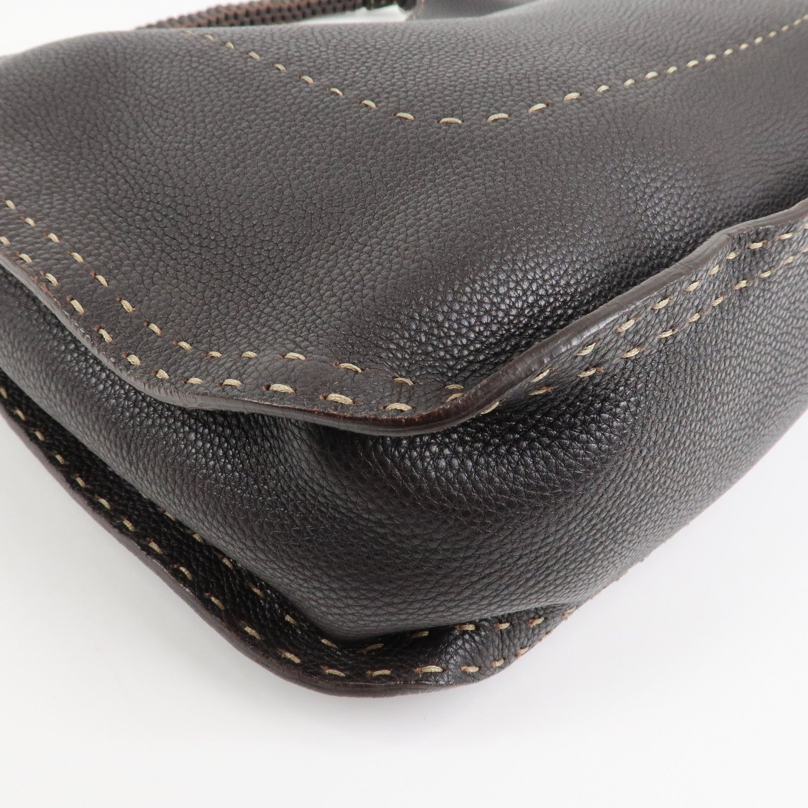 FENDI Selleria Leather Shoulder Bag Hand Bag Brown 8BR582 Used