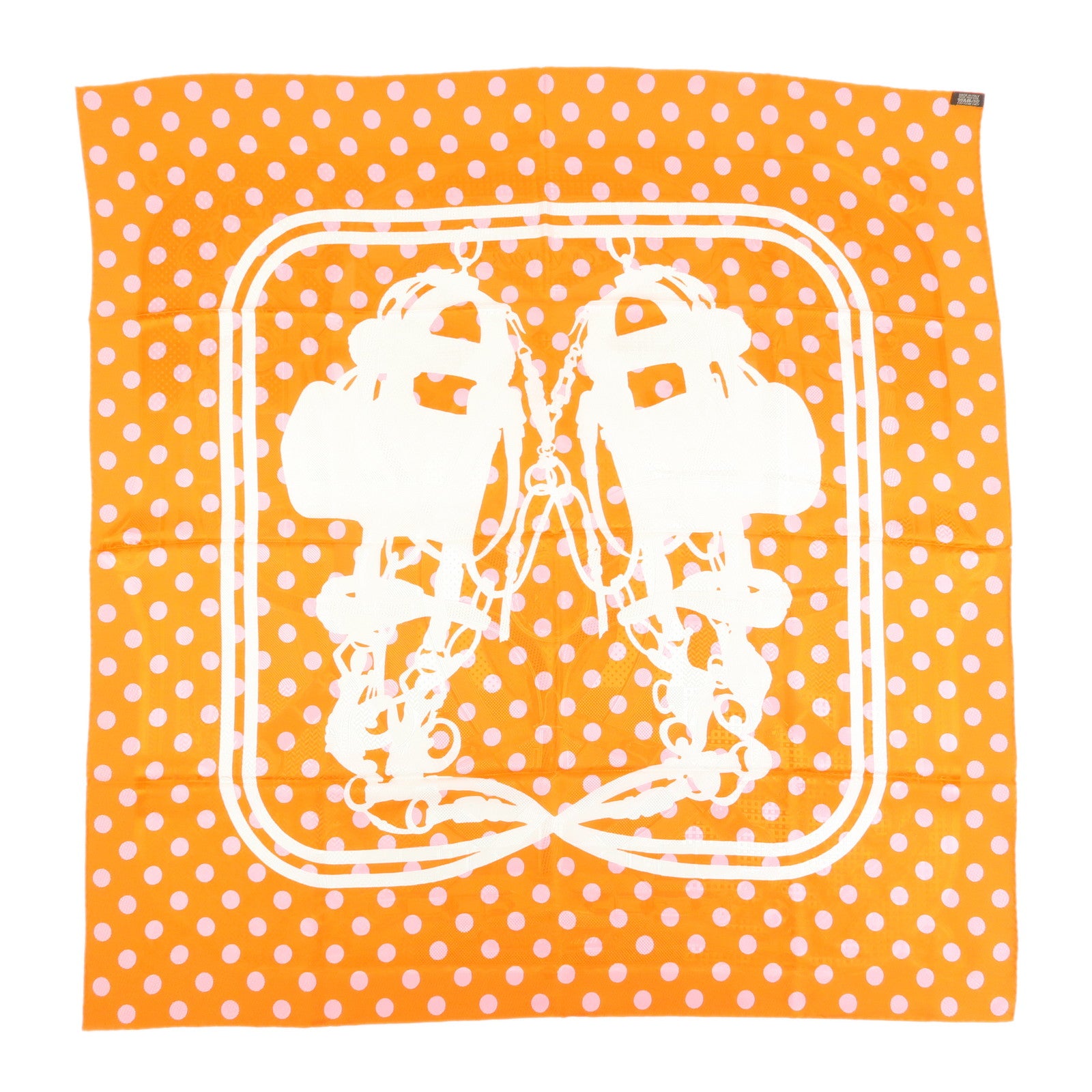 HERMES Carre 90 Silk 100% BRIDES DE GALA Scarf Orange White