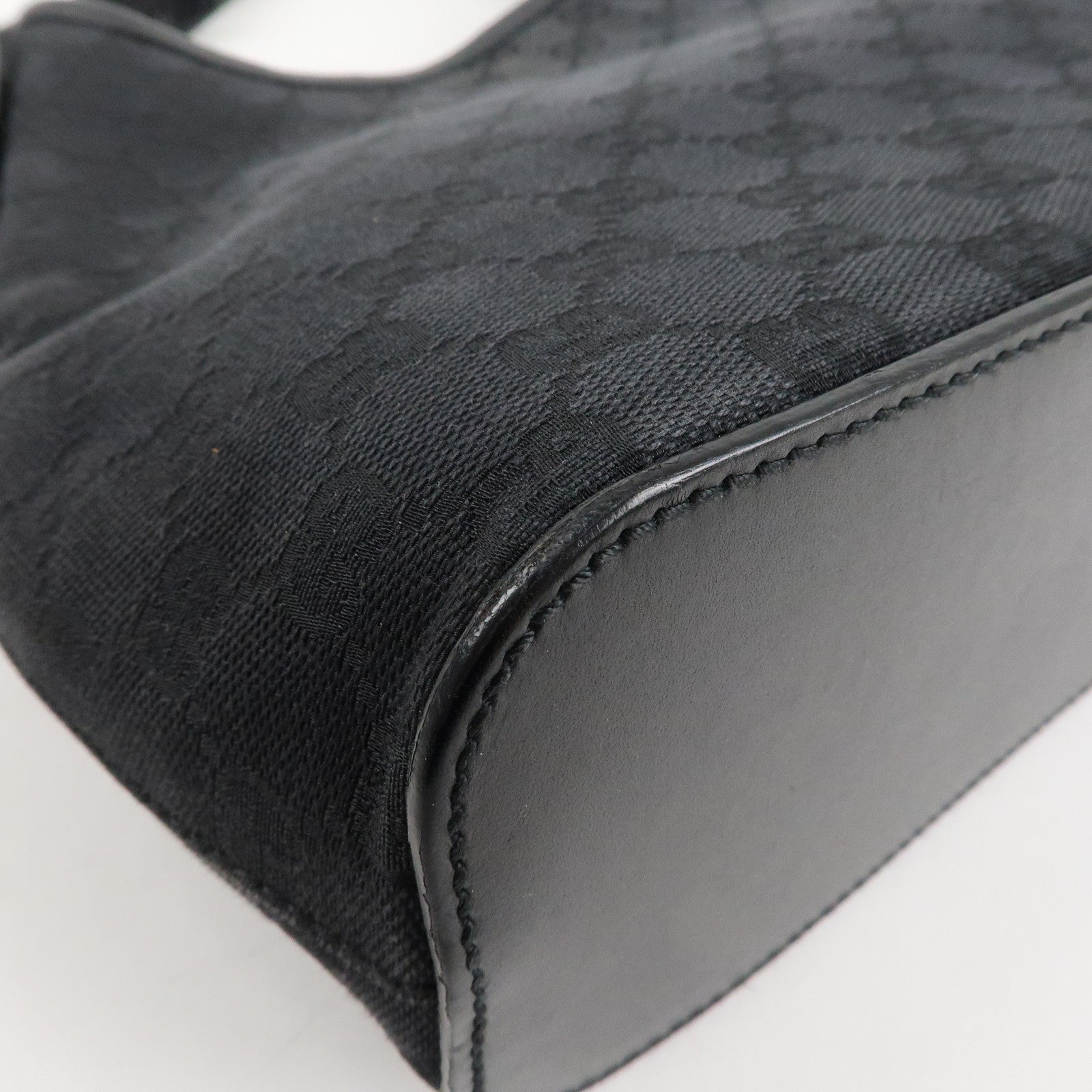 GUCCI GG Canvas Leather Shoulder Bag Hand Bag Black 107752 Used