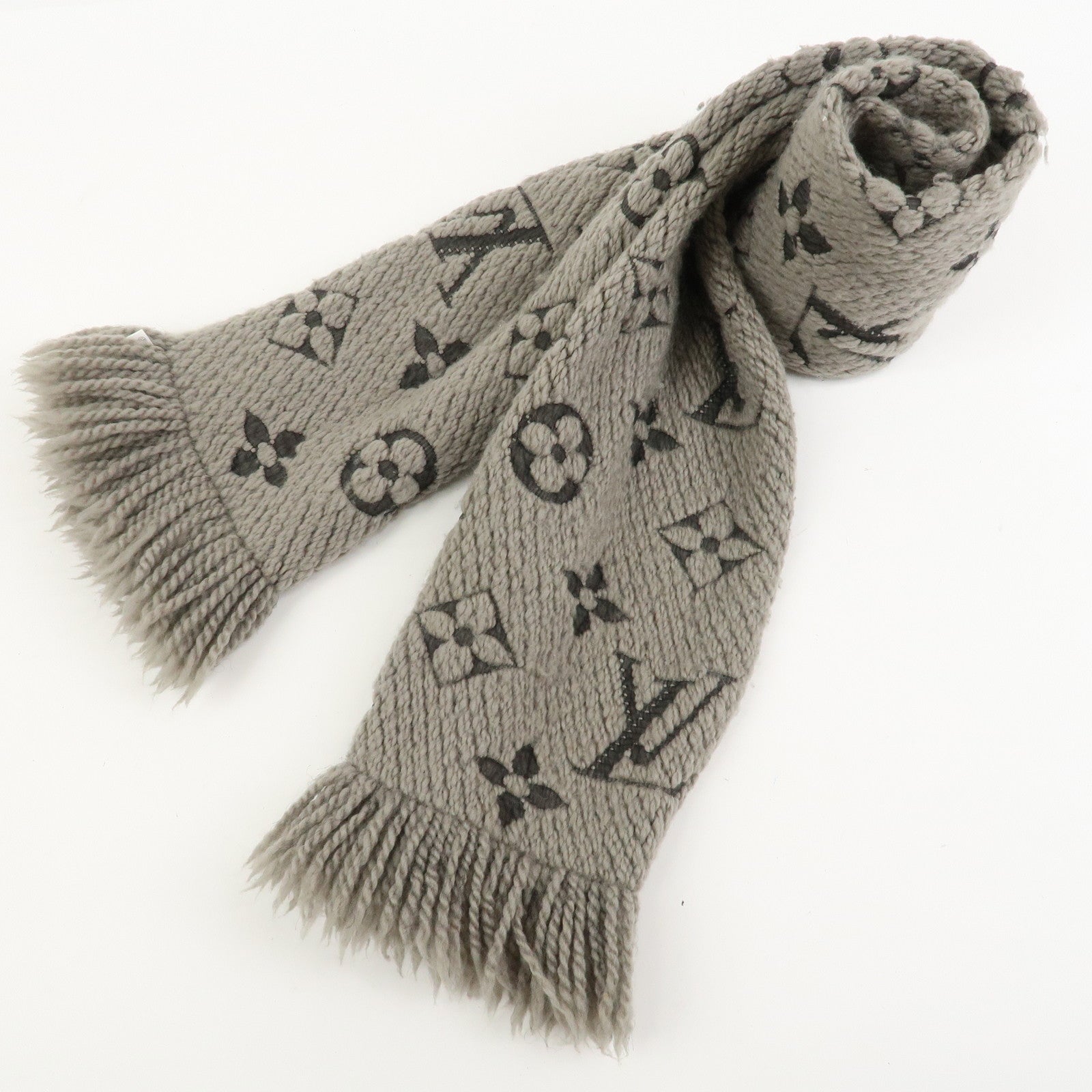 Louis Vuitton Monogram Escharp Logomania Wool Silk Scarf Gray