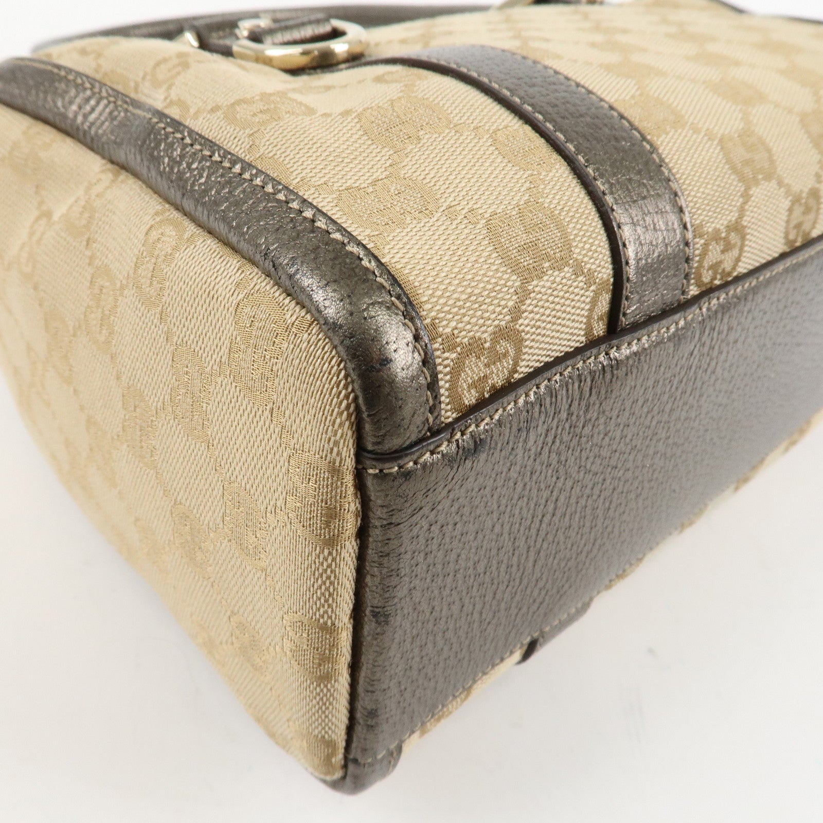 GUCCI Abbey GG Canvas Leather Mini Boston Bag Beige Silver 130942 Used