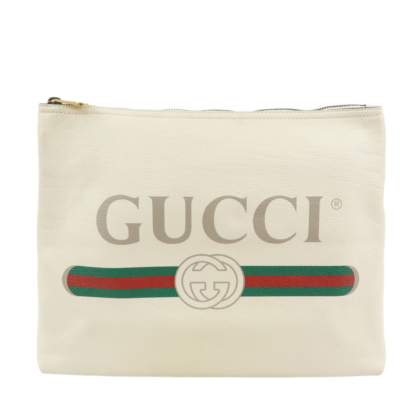 GUCCI Sherry Vintage Logo Leather Clutch Bag Pouch Ivory 500987