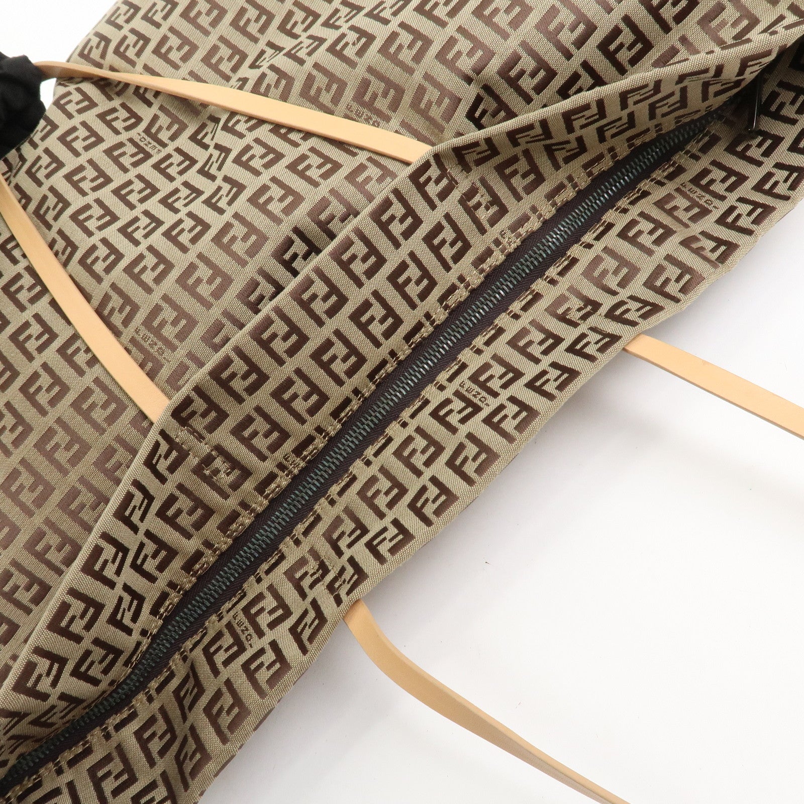 FENDI Zucchino Canvas Leather Tote Bag Shoulder Bag Brown 8BH026