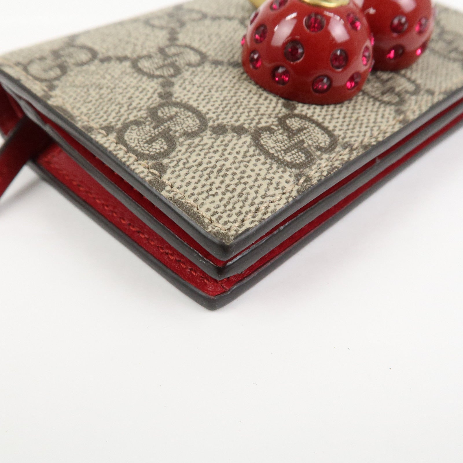 GUCCI Interlocking G GG Supreme Cherry Compact Wallet Beige 476050
