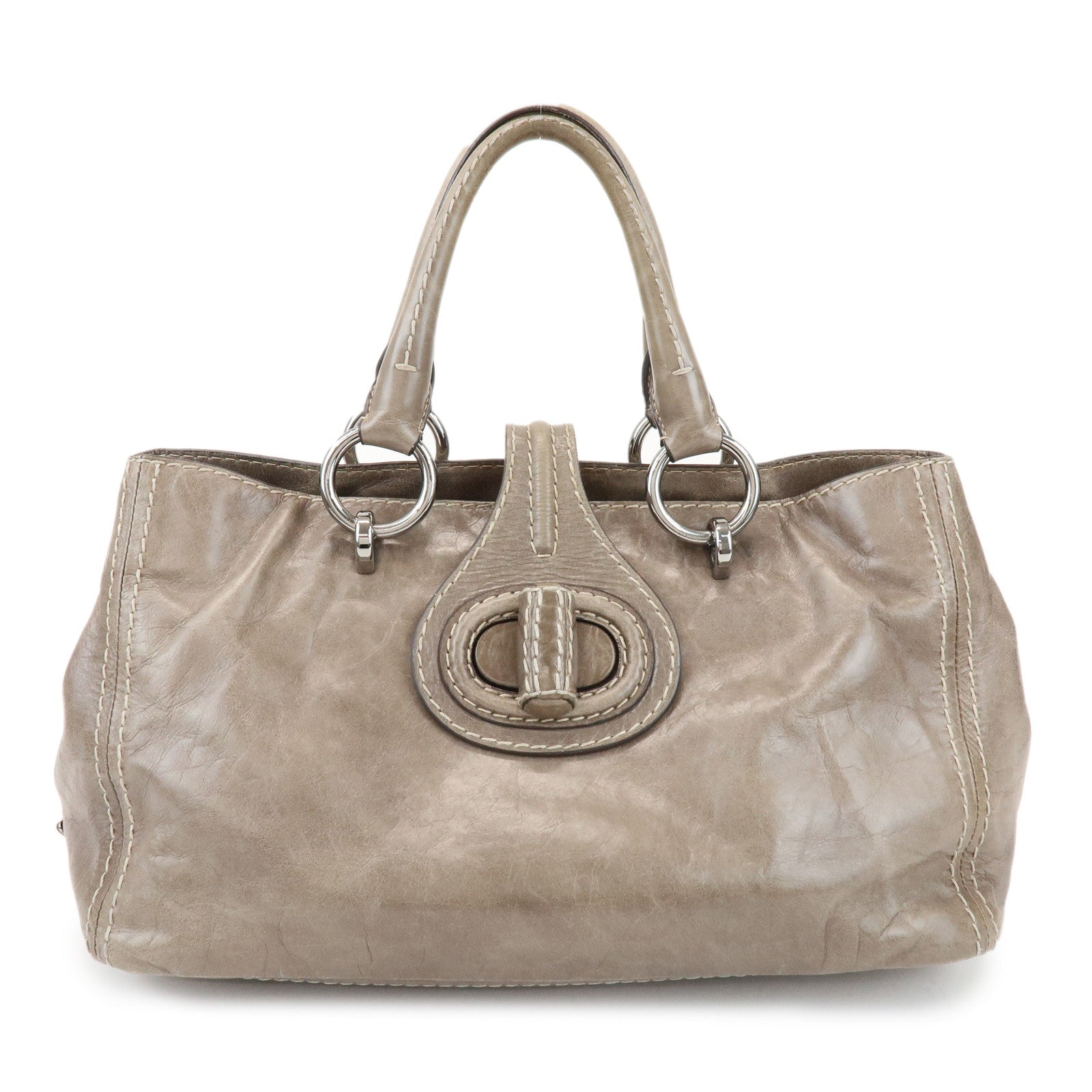 PRADA Logo Leather Shoulder Bag Hand Bag Gray BN2067