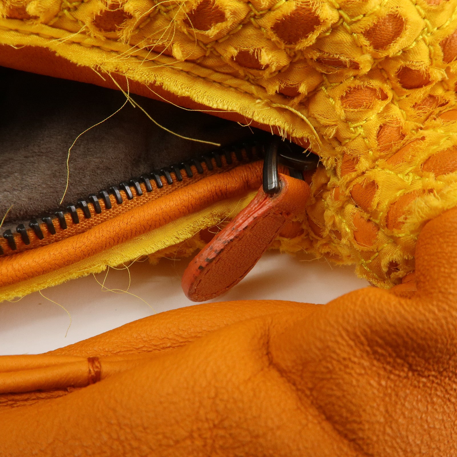 BOTTEGA VENETA Hobo Leather Cotton Shoulder Bag Orange Yellow