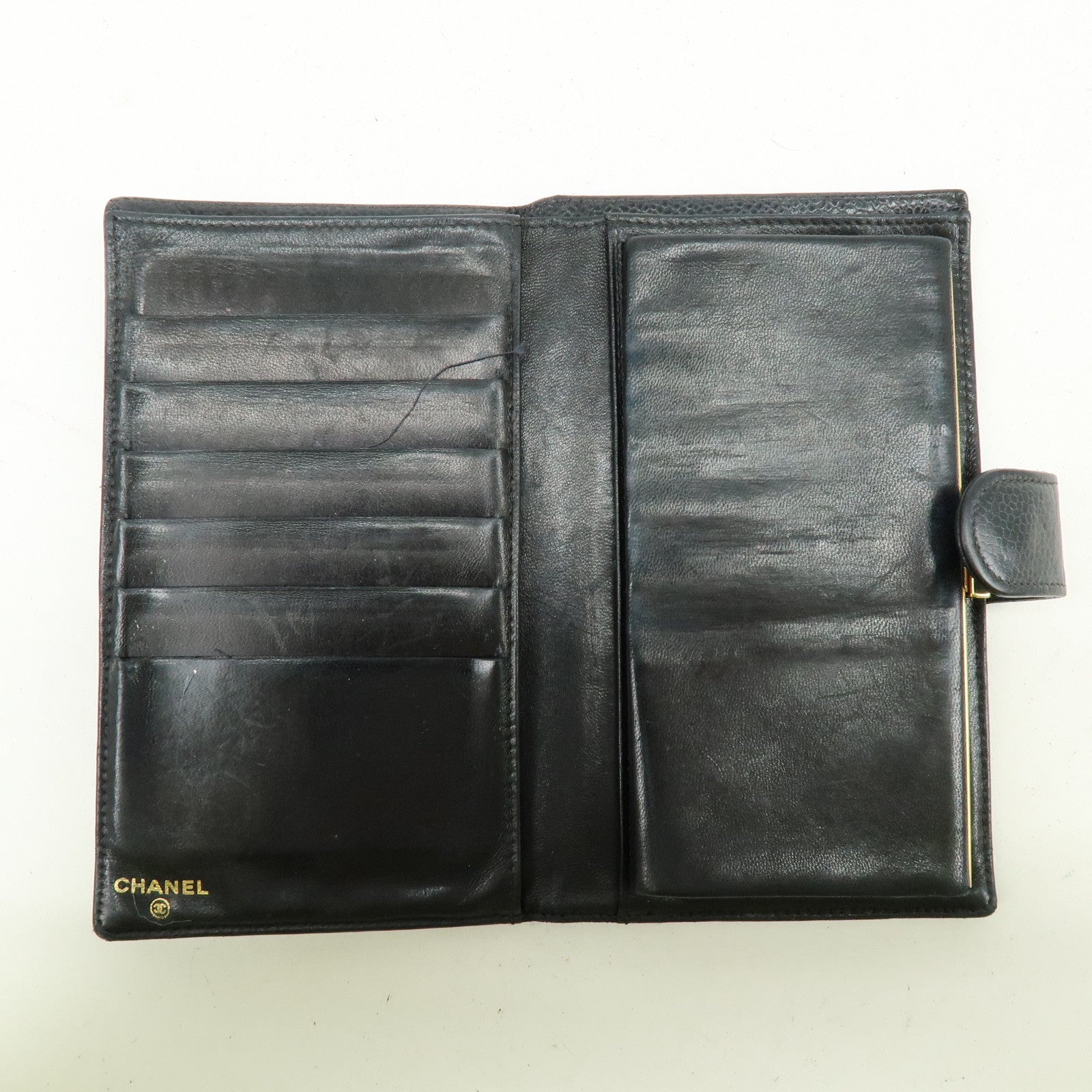 CHANEL COCO Mark Cavierskin Long Wallet Black