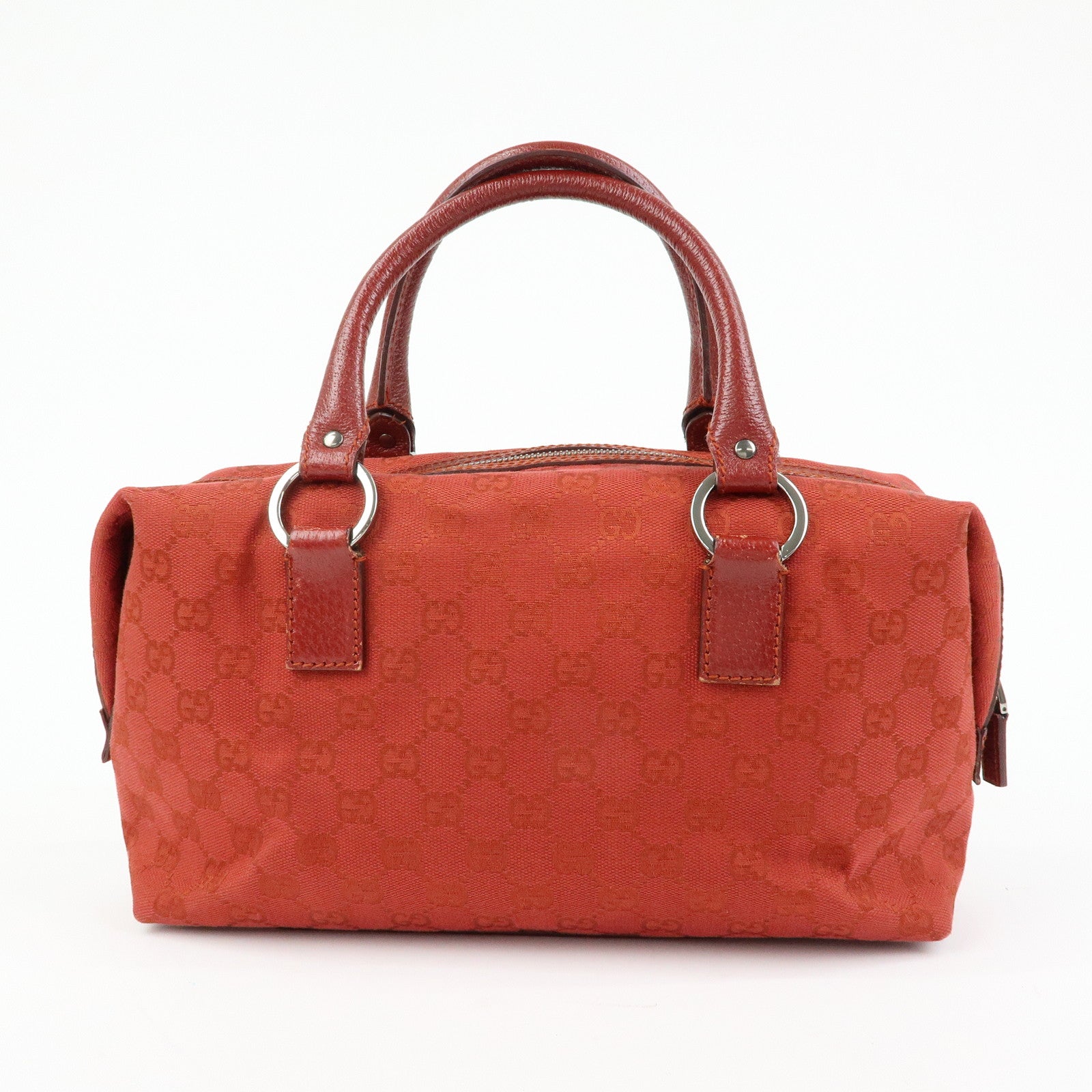 GUCCI GG Canvas Leather Hand Bag Tote Bag Red 113009