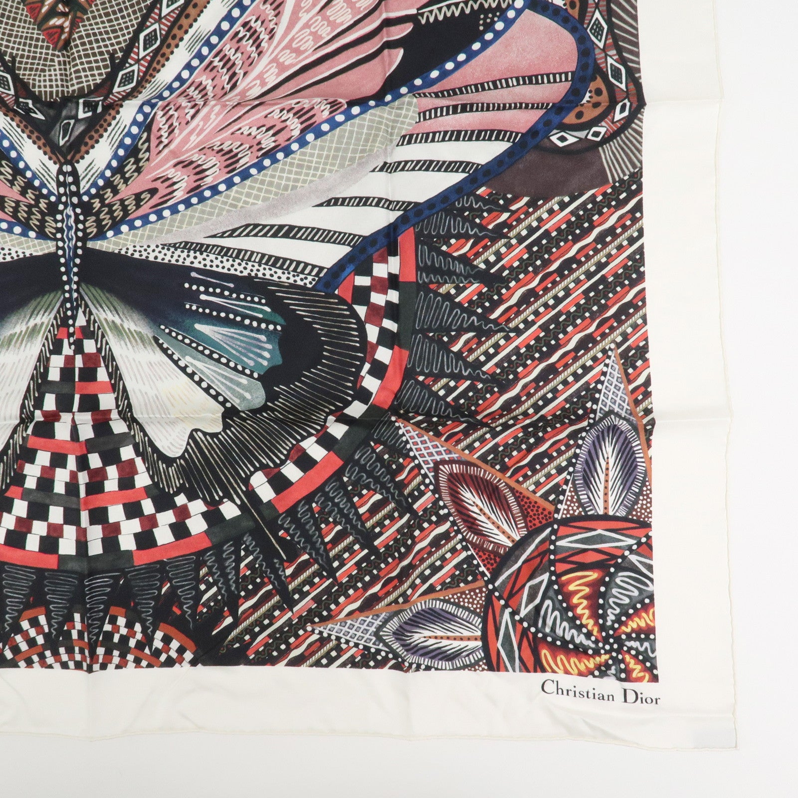 Christian Dior Logo Silk 100% Scarf Butterfly Motif Multicolor
