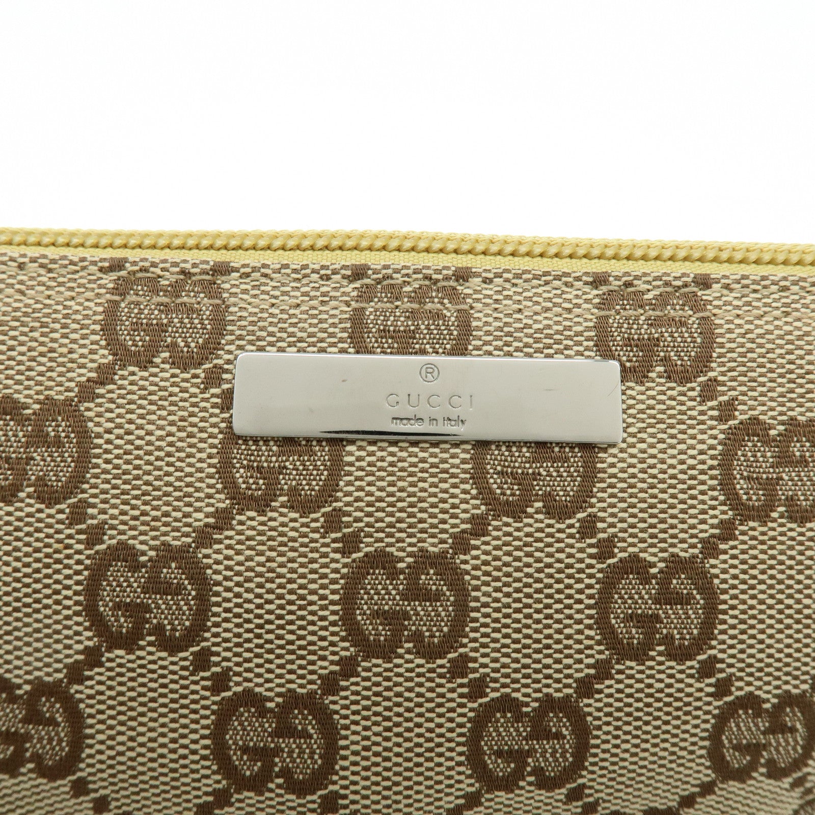 GUCCI Boat Bag GG Canvas Leather Accessory Pouch Beige Yellow 07198