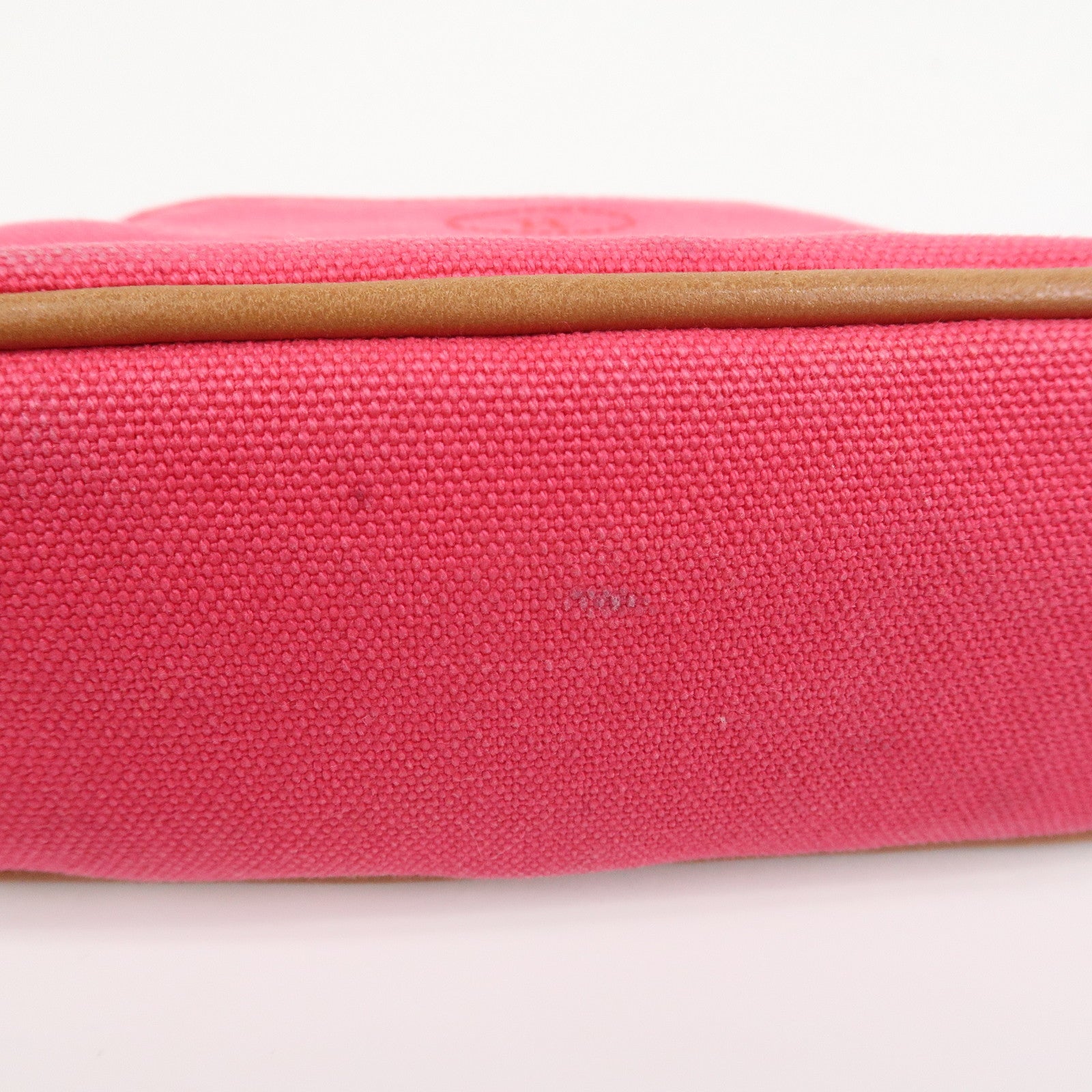 HERMES Canvas Leather Bolide Pouch Cosmetic Pouch Makeup Bag Pink