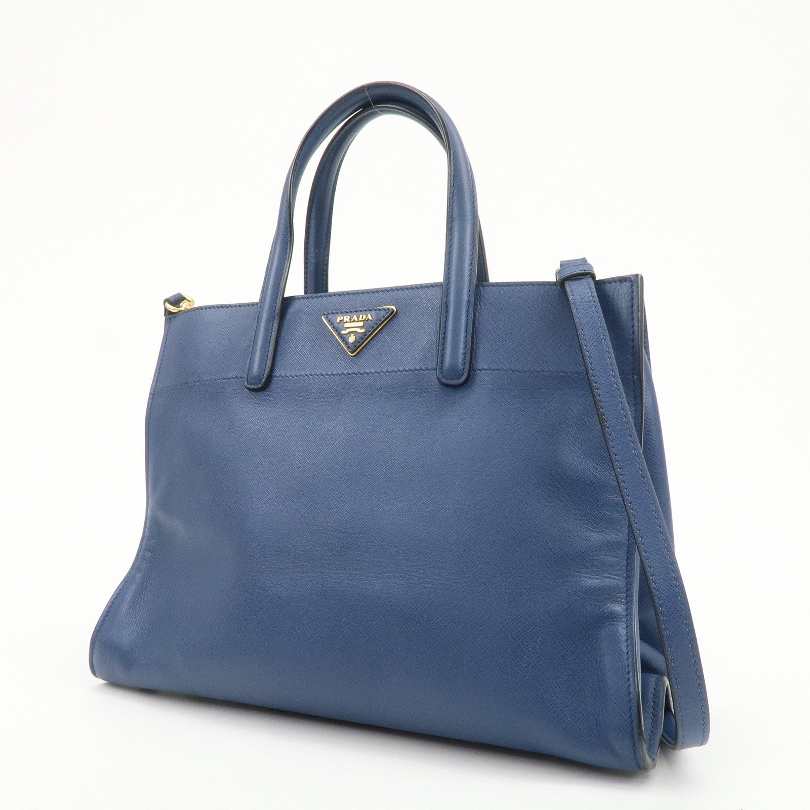 PRADA Triangle Logo Saffiano Leather 2Way Bag Hand Bag Navy
