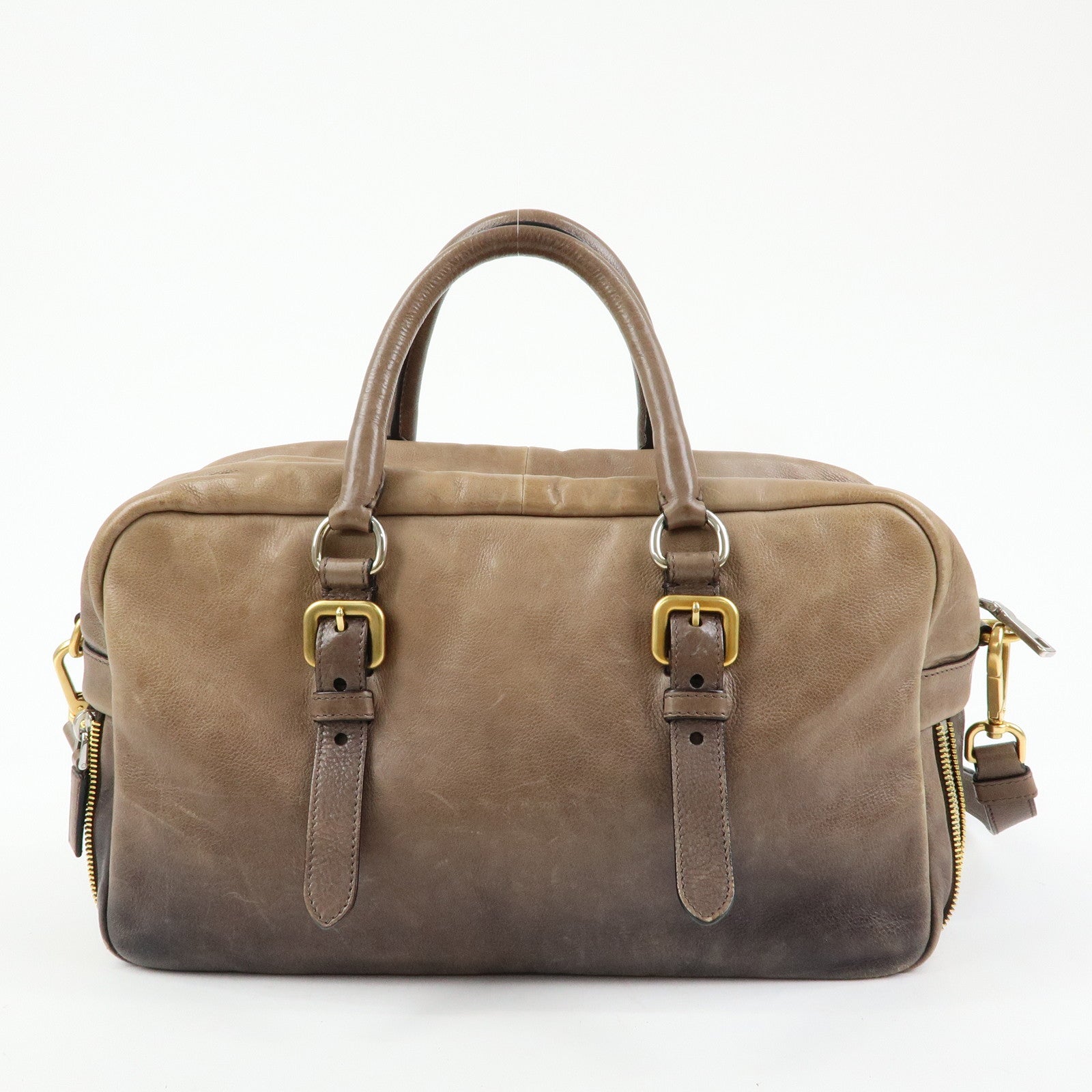 PRADA Logo Leather 2Way Bag Hand Bag Shoulder Bag Brown BL0472