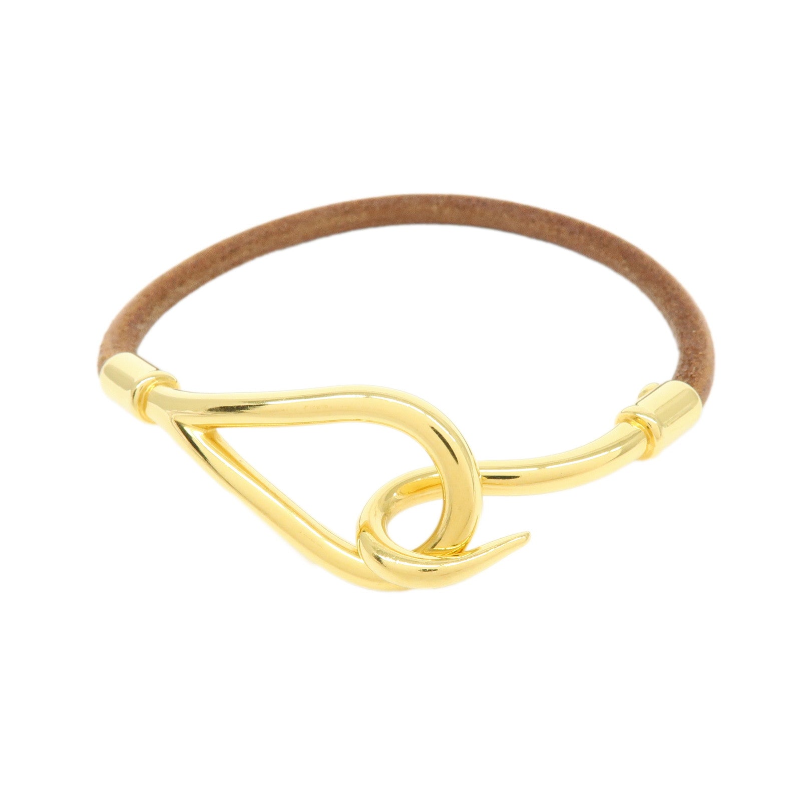 HERMES Jumbo Choker Leather Bracelet Brown Gold