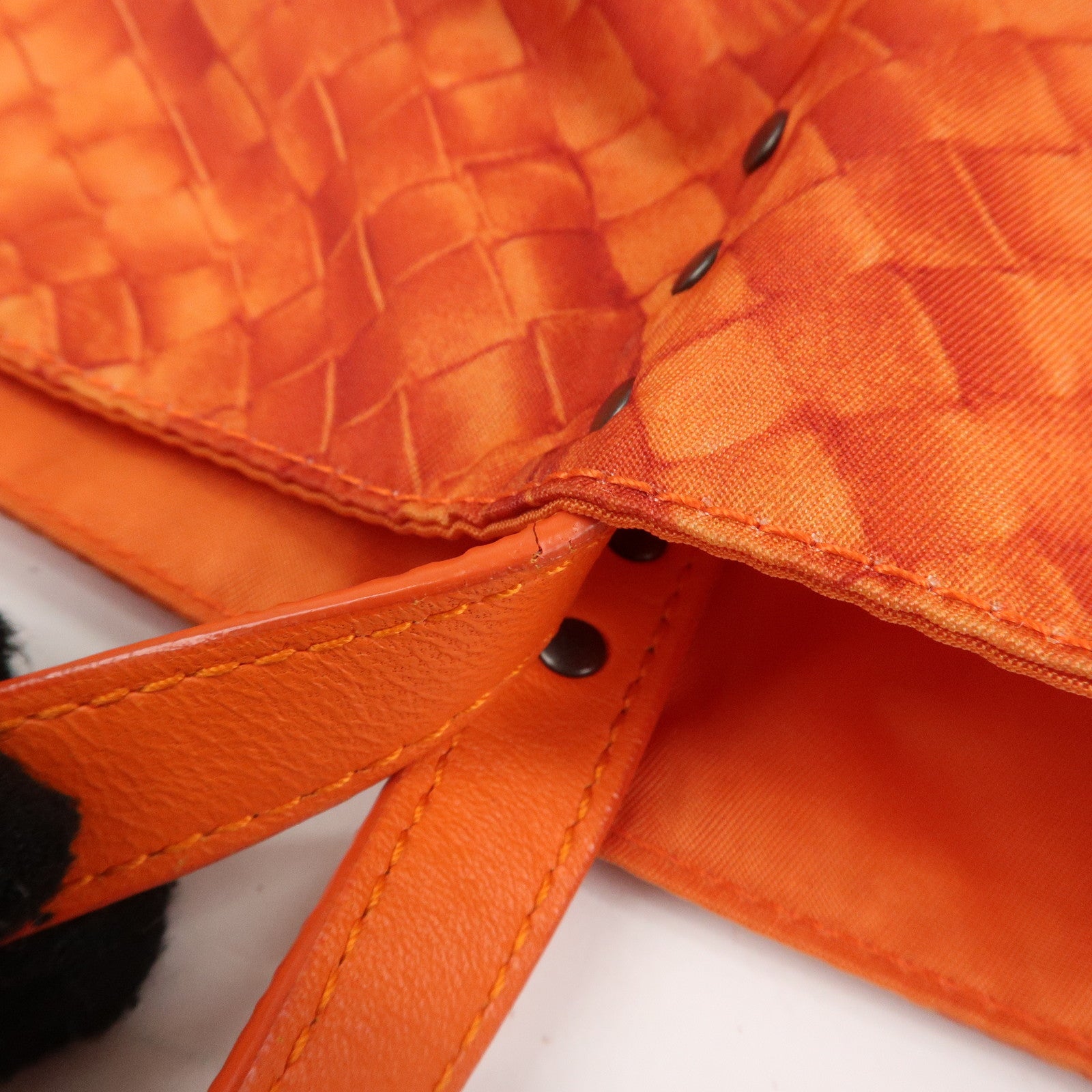 BOTTEGA VENETA Intrecciato Lujon Nylon Leather Tote Bag Orange Used