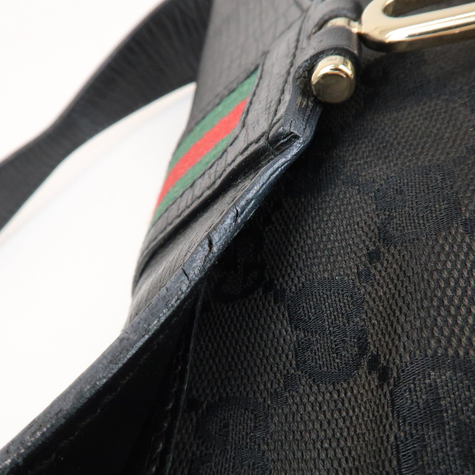 GUCCI Sherry GG Canvas Embossed Leather Shoulder Bag Black 130846