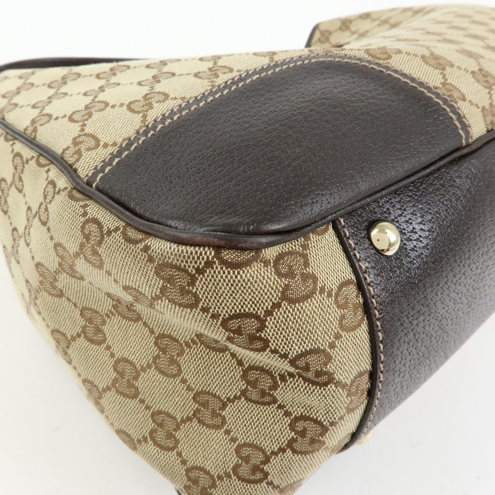 GUCCI Princy GG Canvas Leather Tote Bag Beige Dark Brown 161719