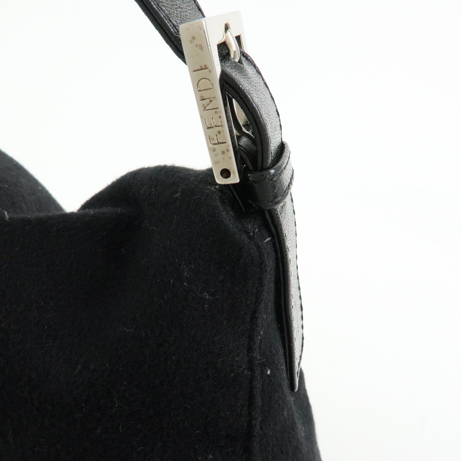 FENDI Mamma Baguette Wool Leather Shoulder Bag Hand Bag Black 26325