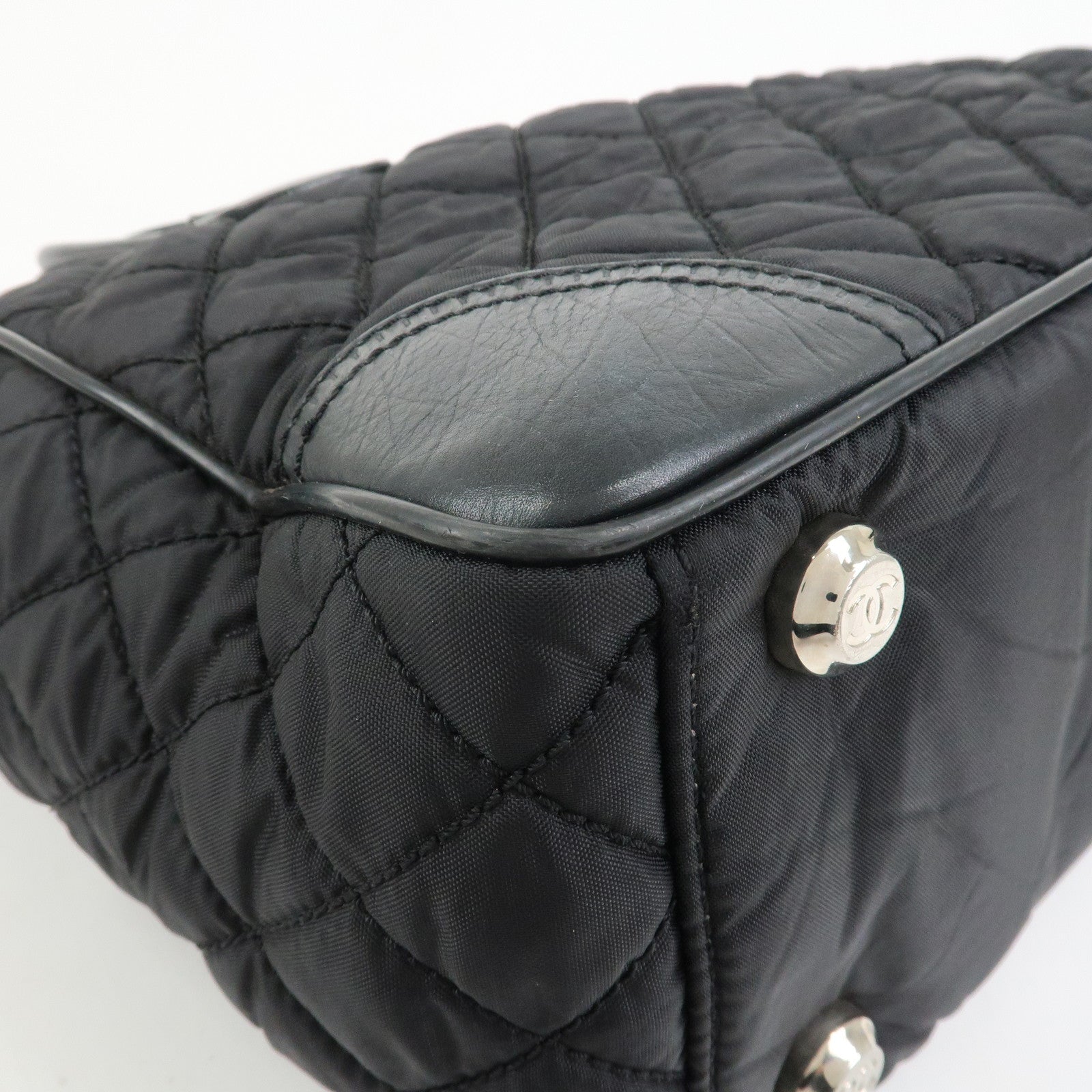 CHANEL Paris New York COCO Mark Nylon Leather Tote Bag Black A33100