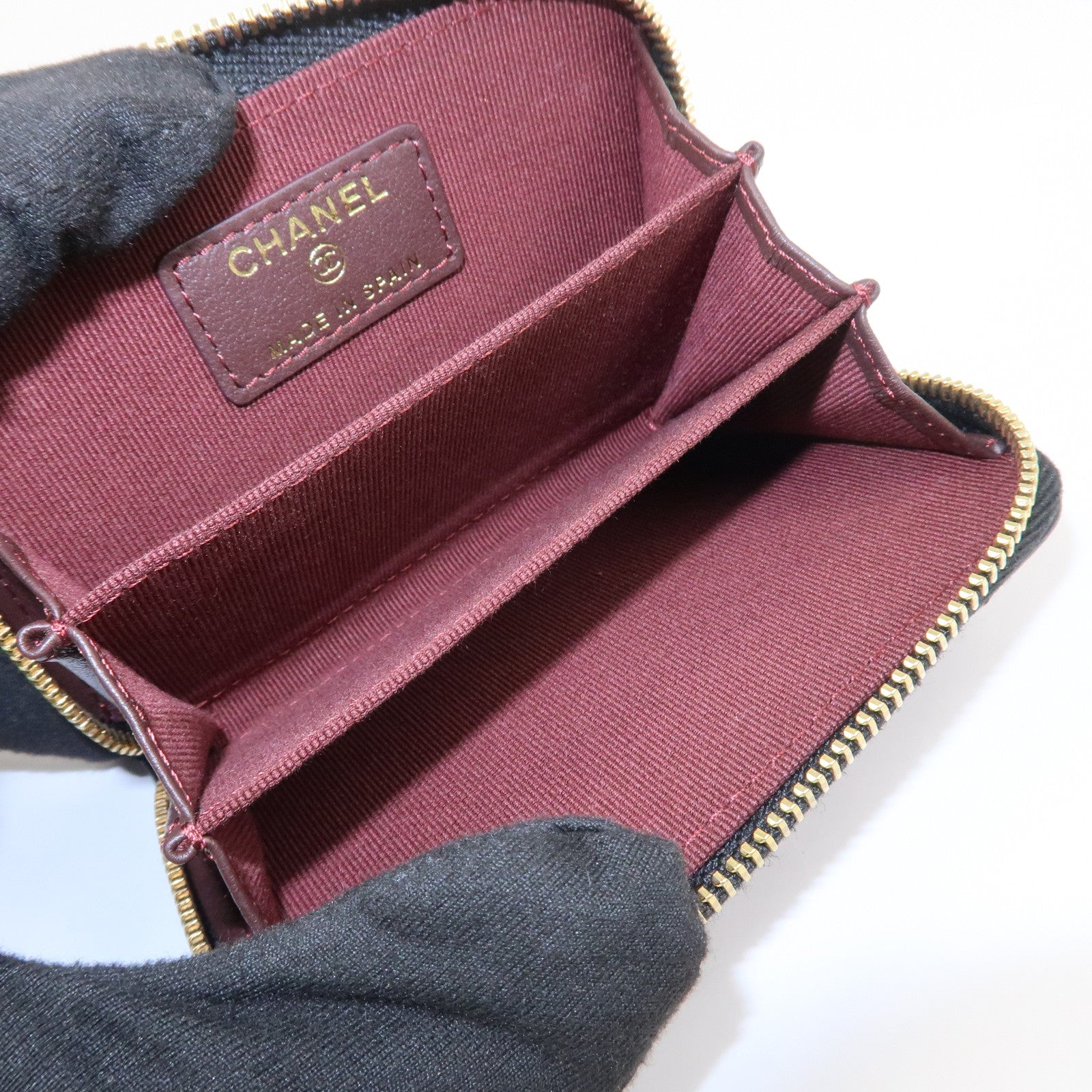CHANEL Matelasse Lamb skin Classic Zippy Coin Case Black AP0216