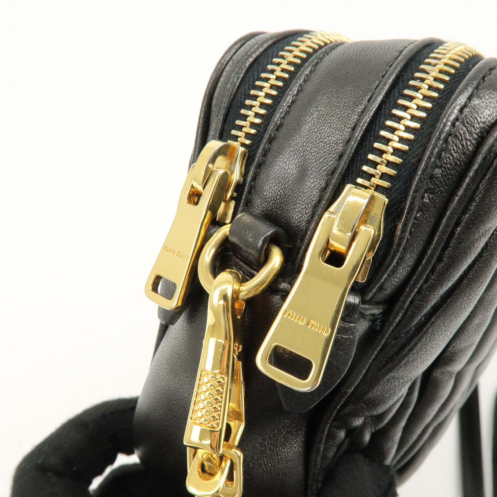MIU MIU Matelasse Gathered Leather Shoulder Bag Crossbody Bag Black