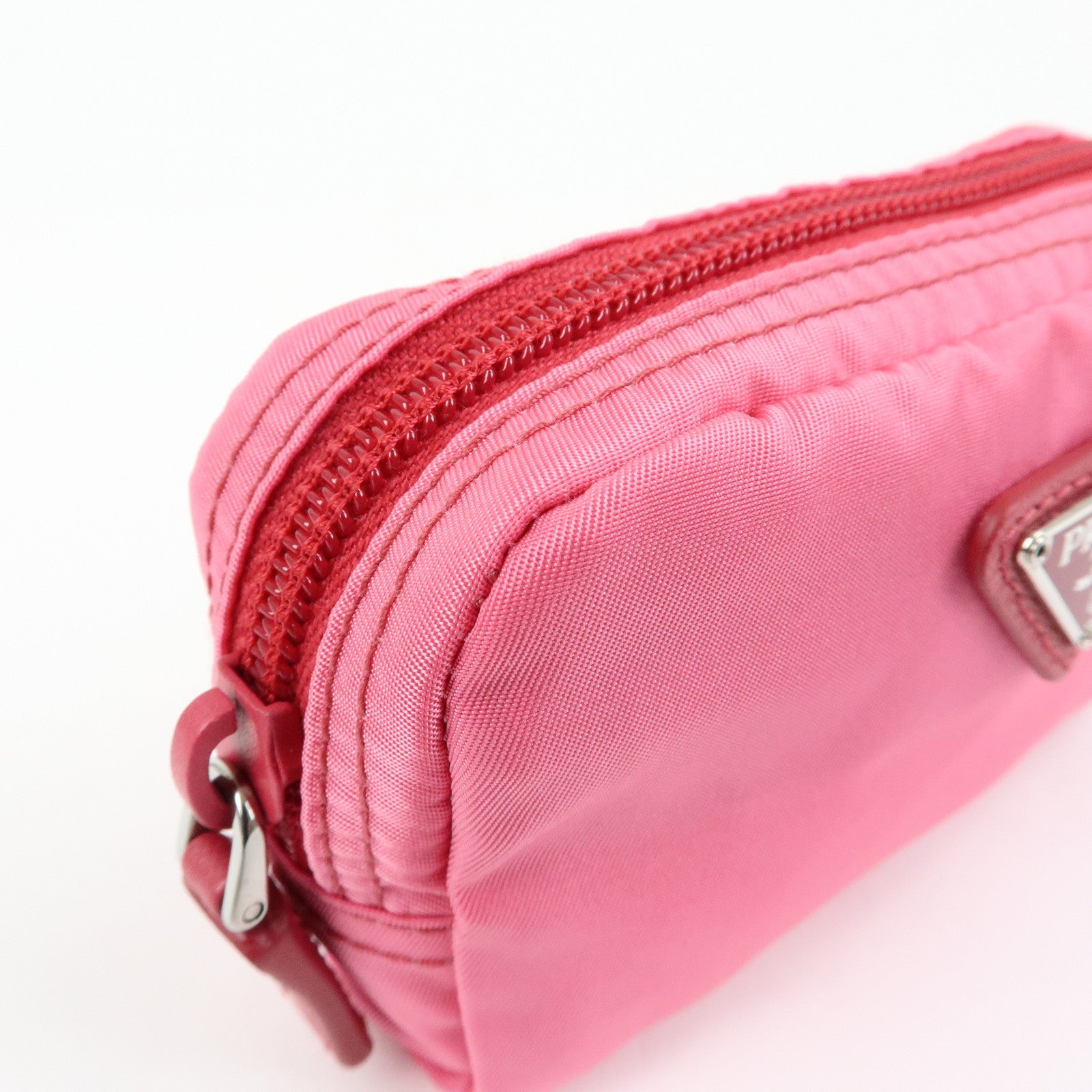 PRADA Triangle Logo Nylon Cosmetic Pouch Pink 1N0399
