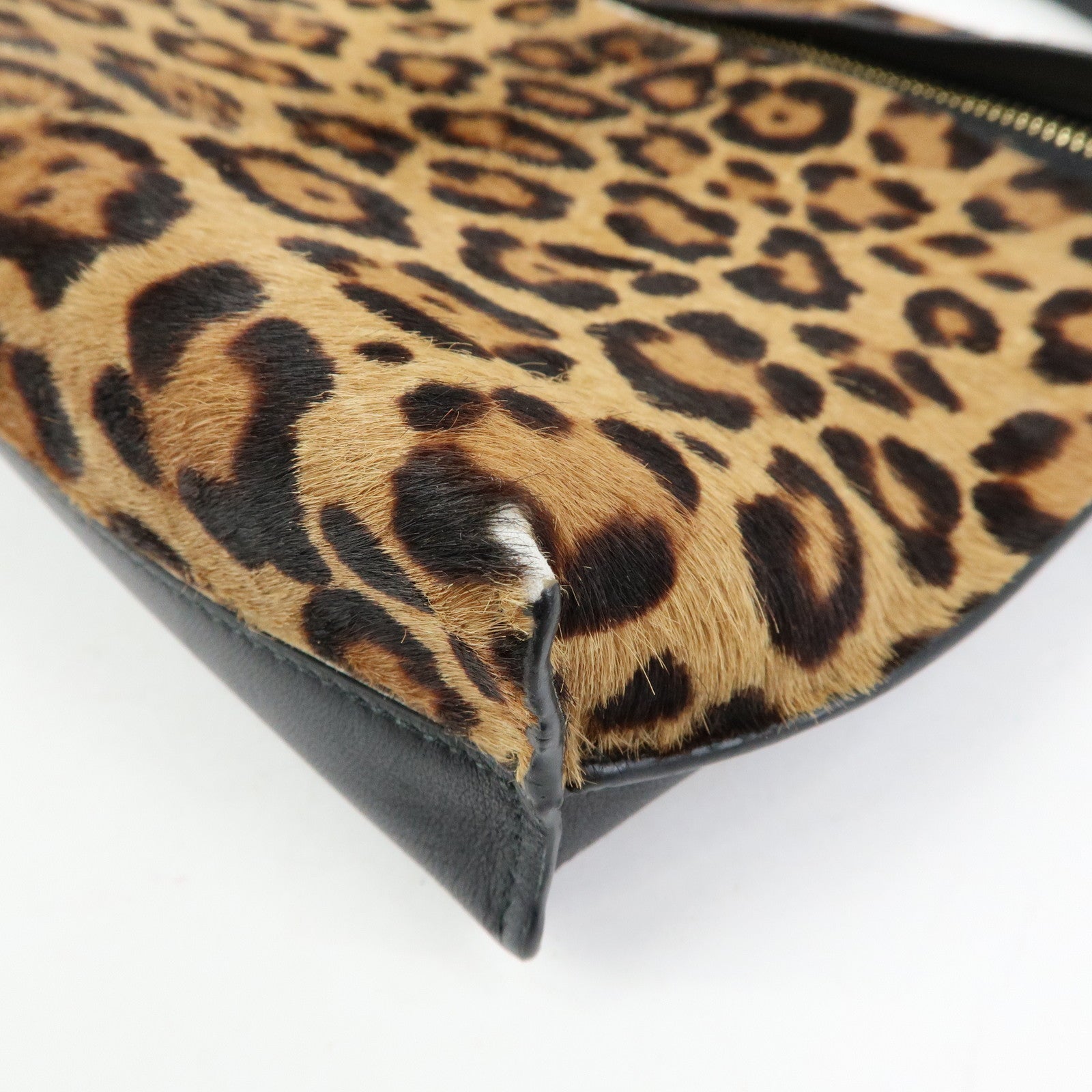 LOEWE Unborn Calf Leather Shoulder Bag Leopard Brown Black