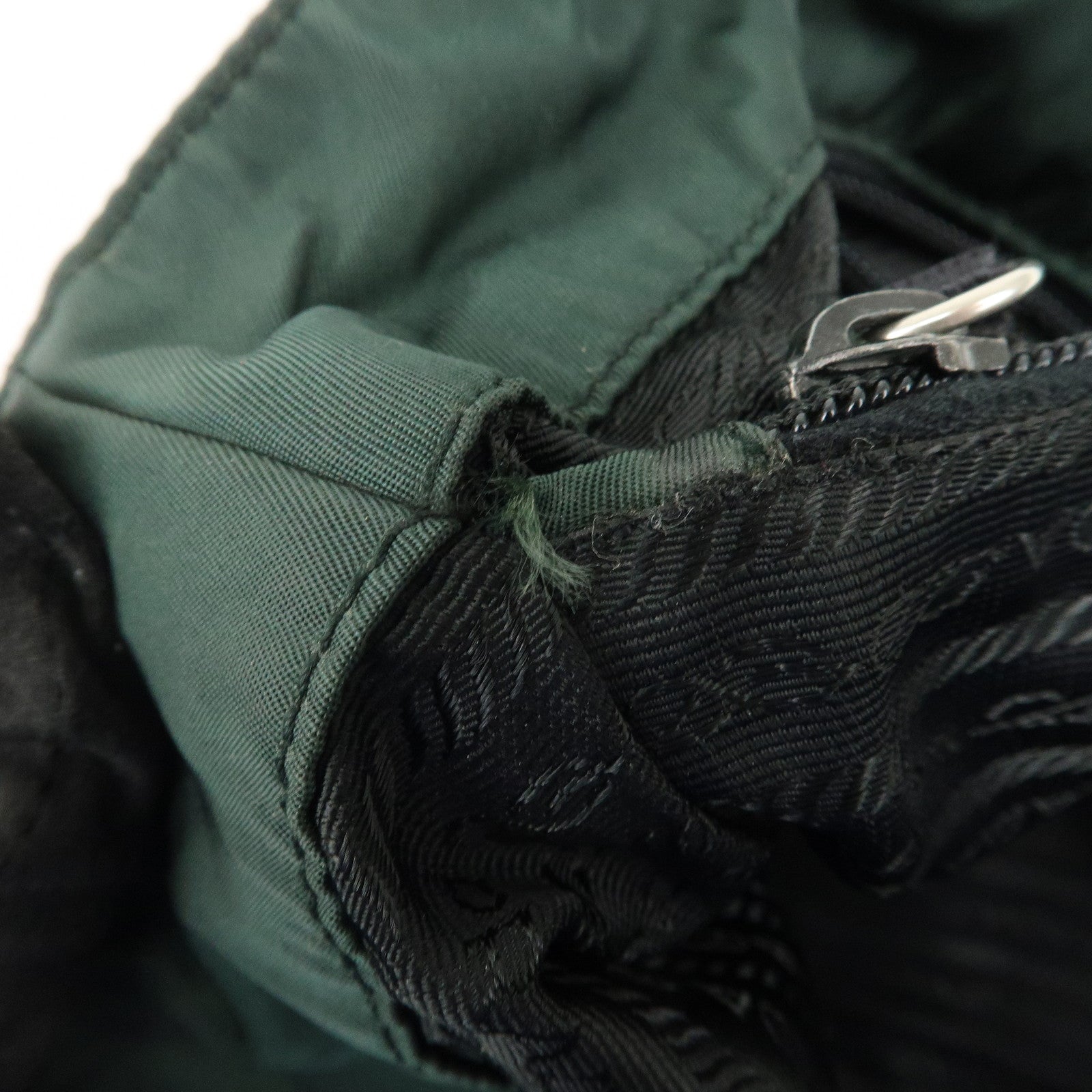 PRADA Triangle Logo Nylon Leather Shoulder Bag Hand Dark Green