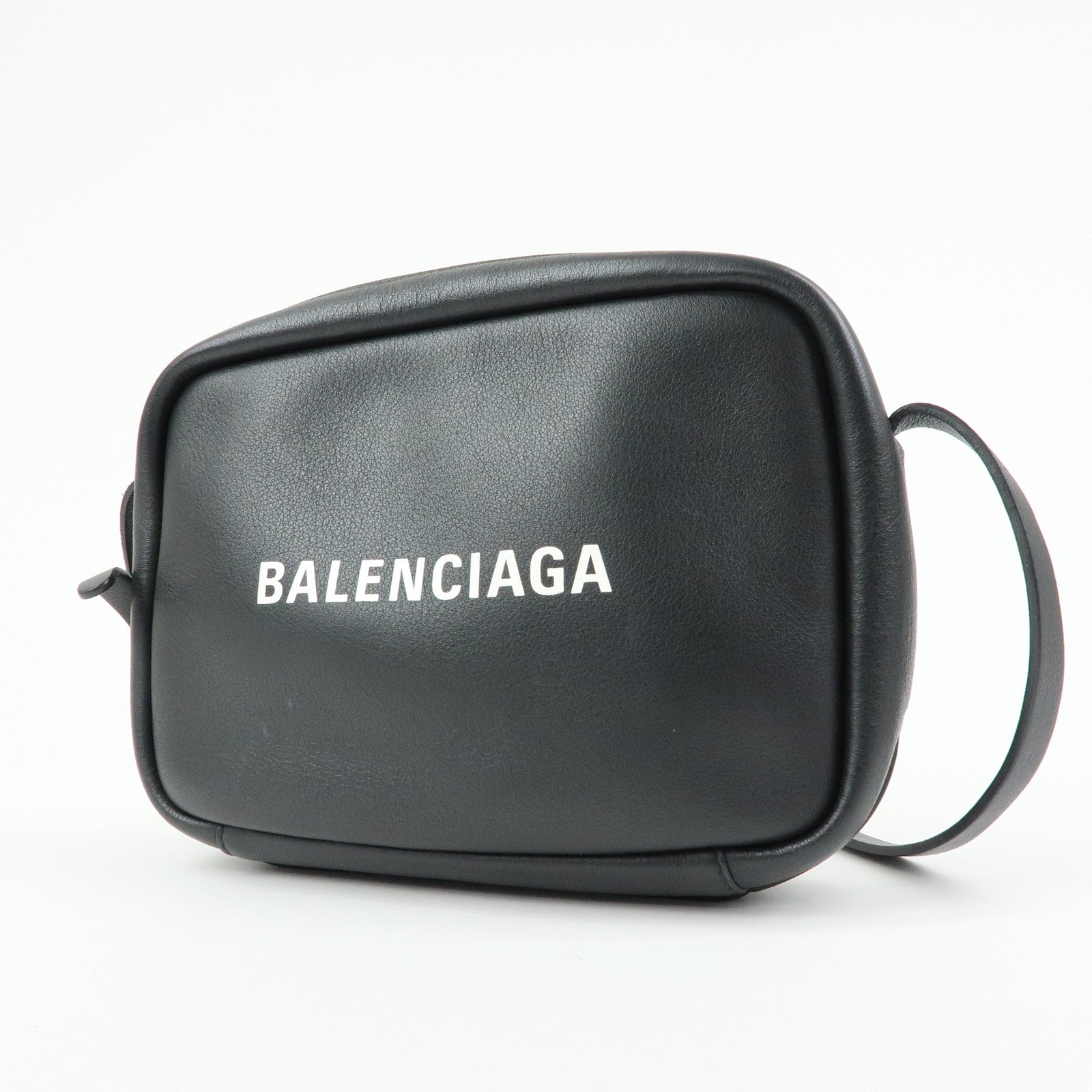 BALENCIAGA Everyday Camera Bag Leather Shoulder Bag S Black 489812