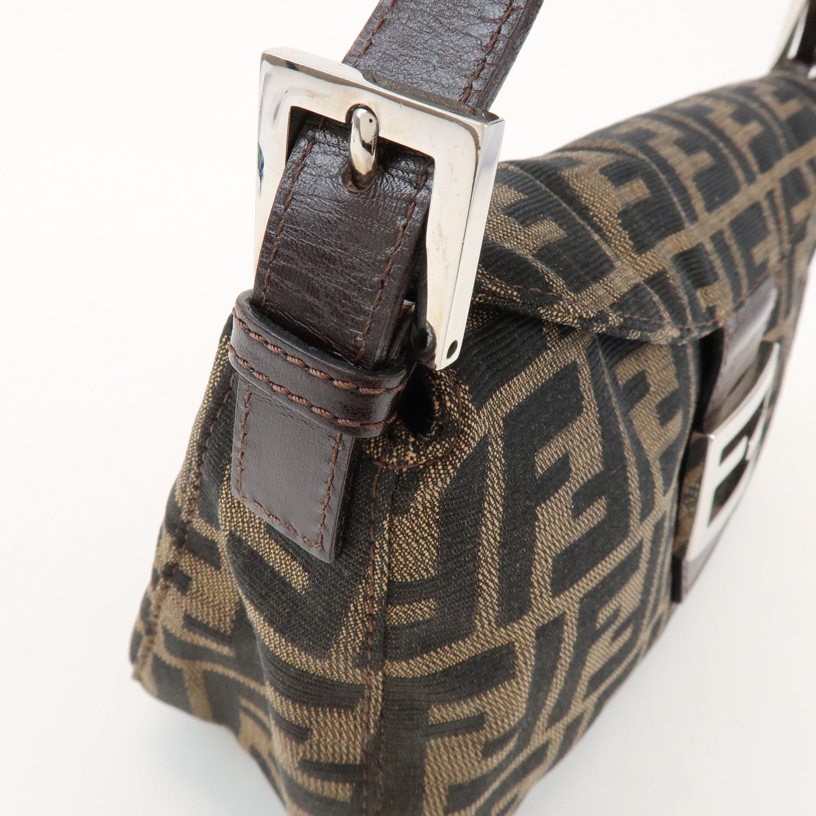 FENDI Zucca Canvas Leather Shoulder Bag Hand Bag Brown Black 26725