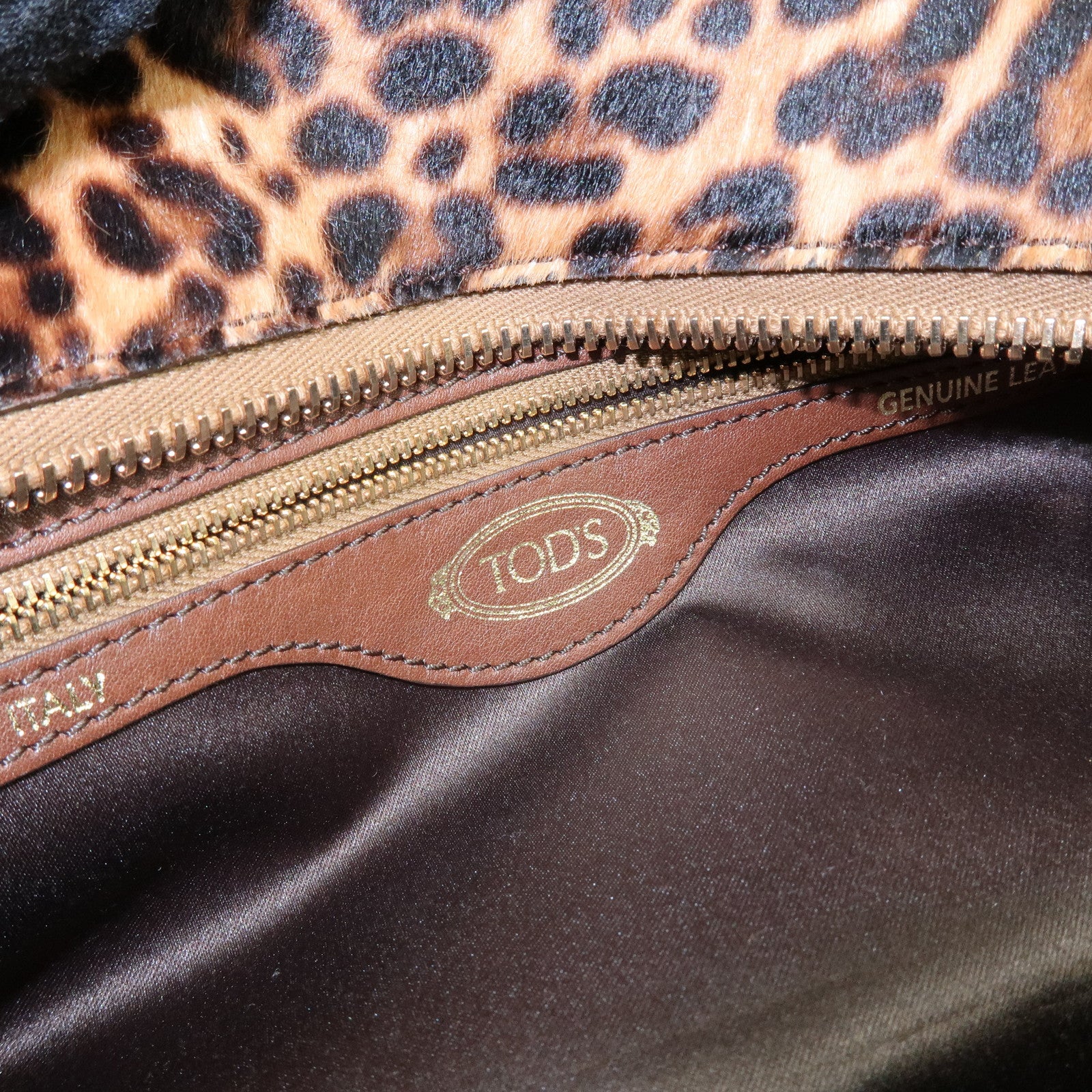 TOD'S Leather Calf Hair Bicolor Hand Bag Tote Bag Beige Brown