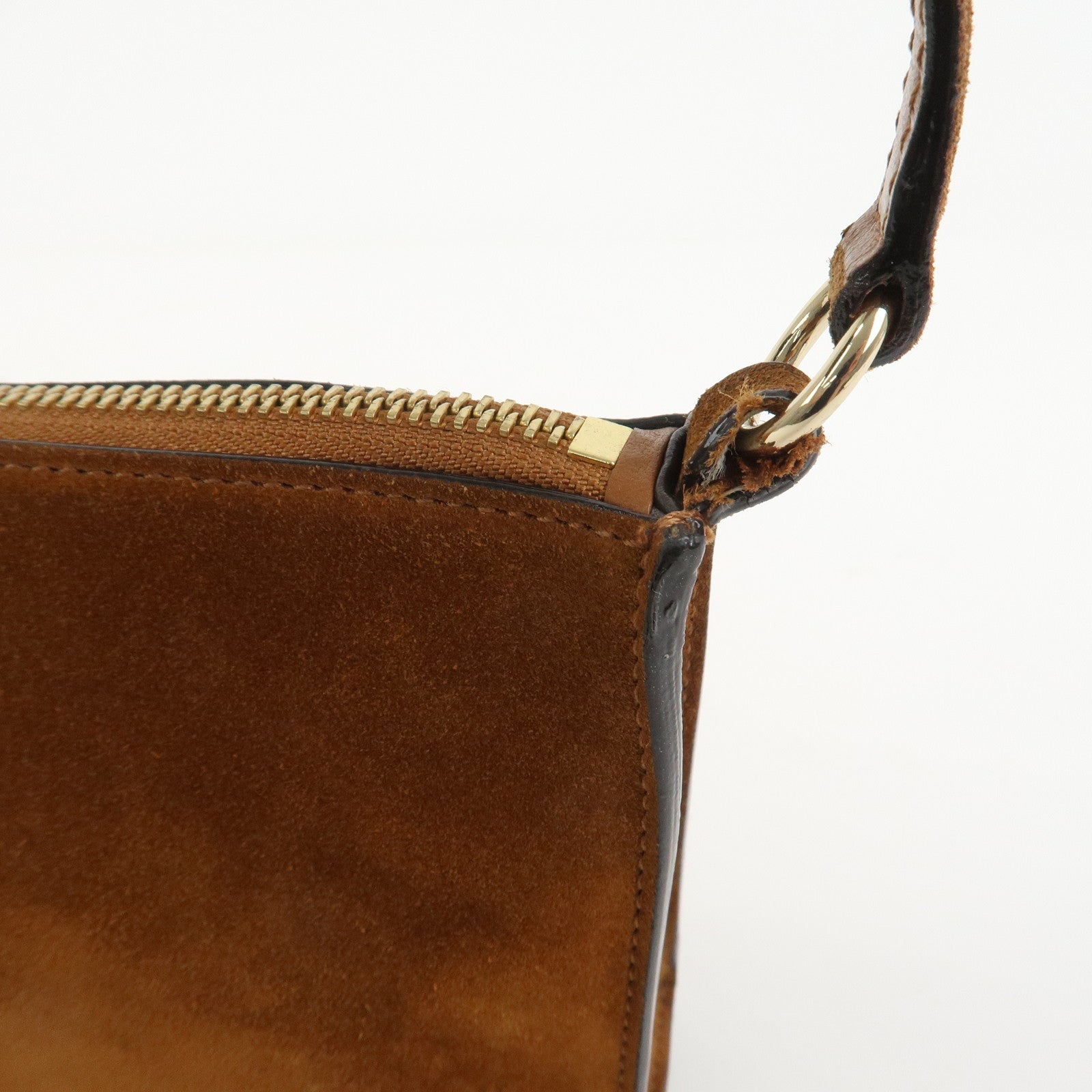 JIMMY CHOO Suede Leather Chain Shoulder Bag Hand Bag Brown