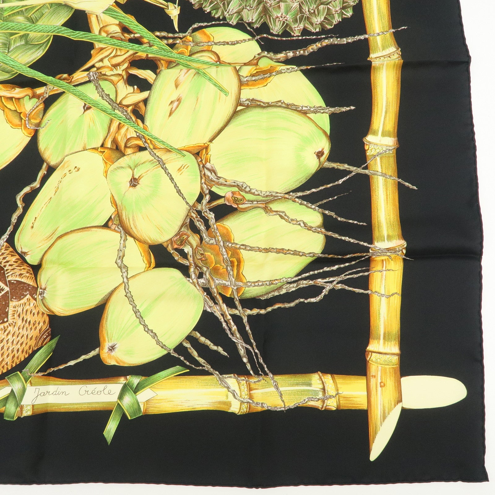 HERMES Carre 90 Silk 100% Nouvelle Coledonie Scarf Black Green