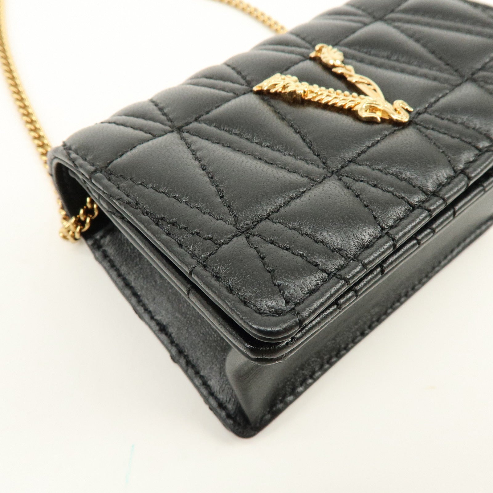 VERSACE Virtus Leather Chain Shoulder Bag Crossbody Bag Black