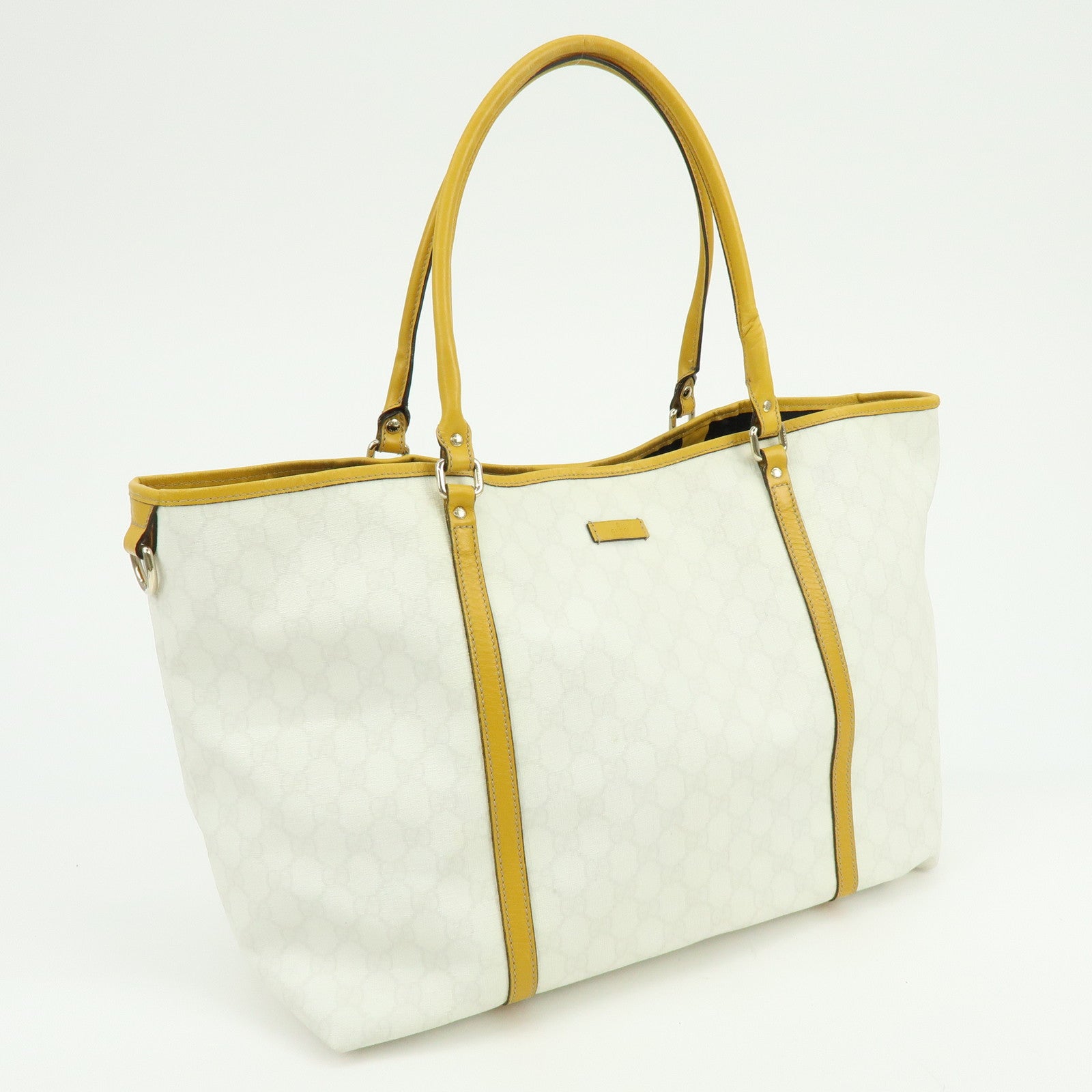 GUCCI GG Supreme Leather Tote Bag Hand Bag White Yellow 197954