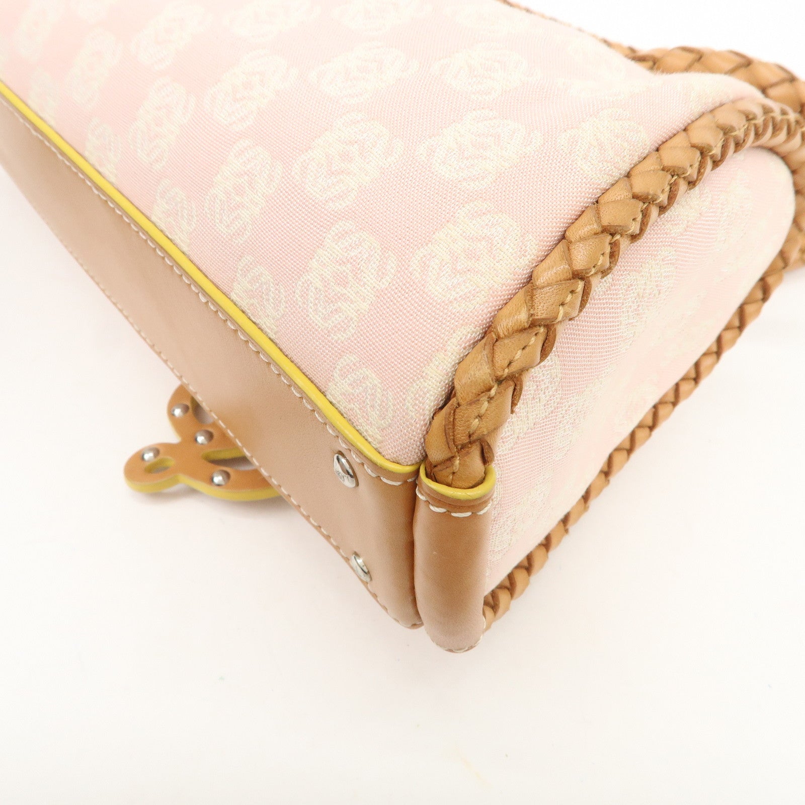 LOEWE Anagram Canvas Leather Hand Bag Boston Bag Pink Brown