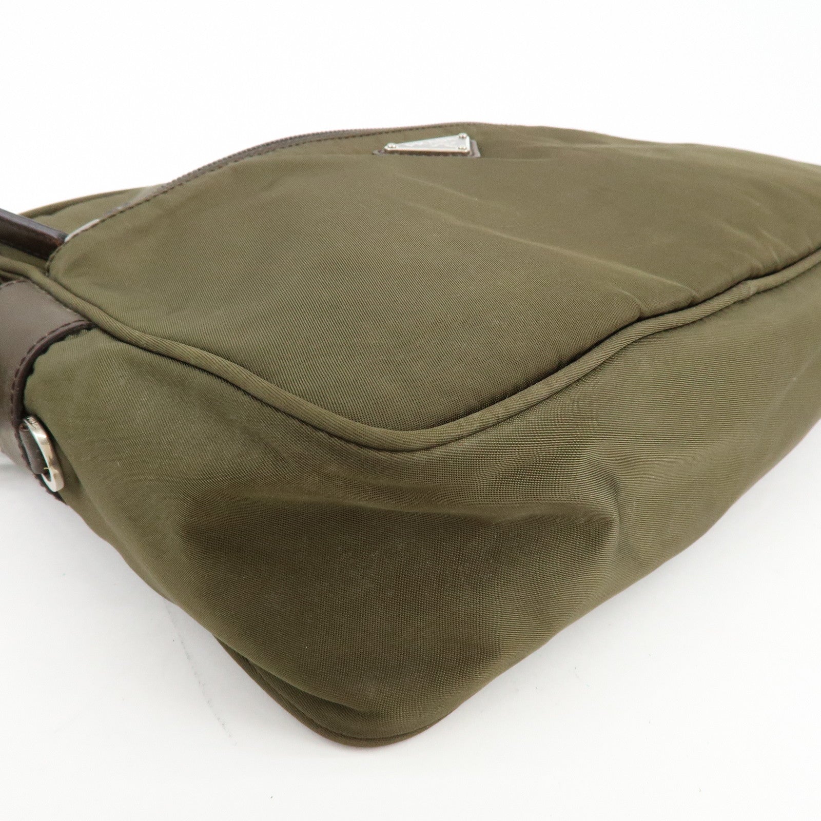 PRADA Triangle Logo Nylon Shoulder Crossbody Bag Khaki Brown BT0166